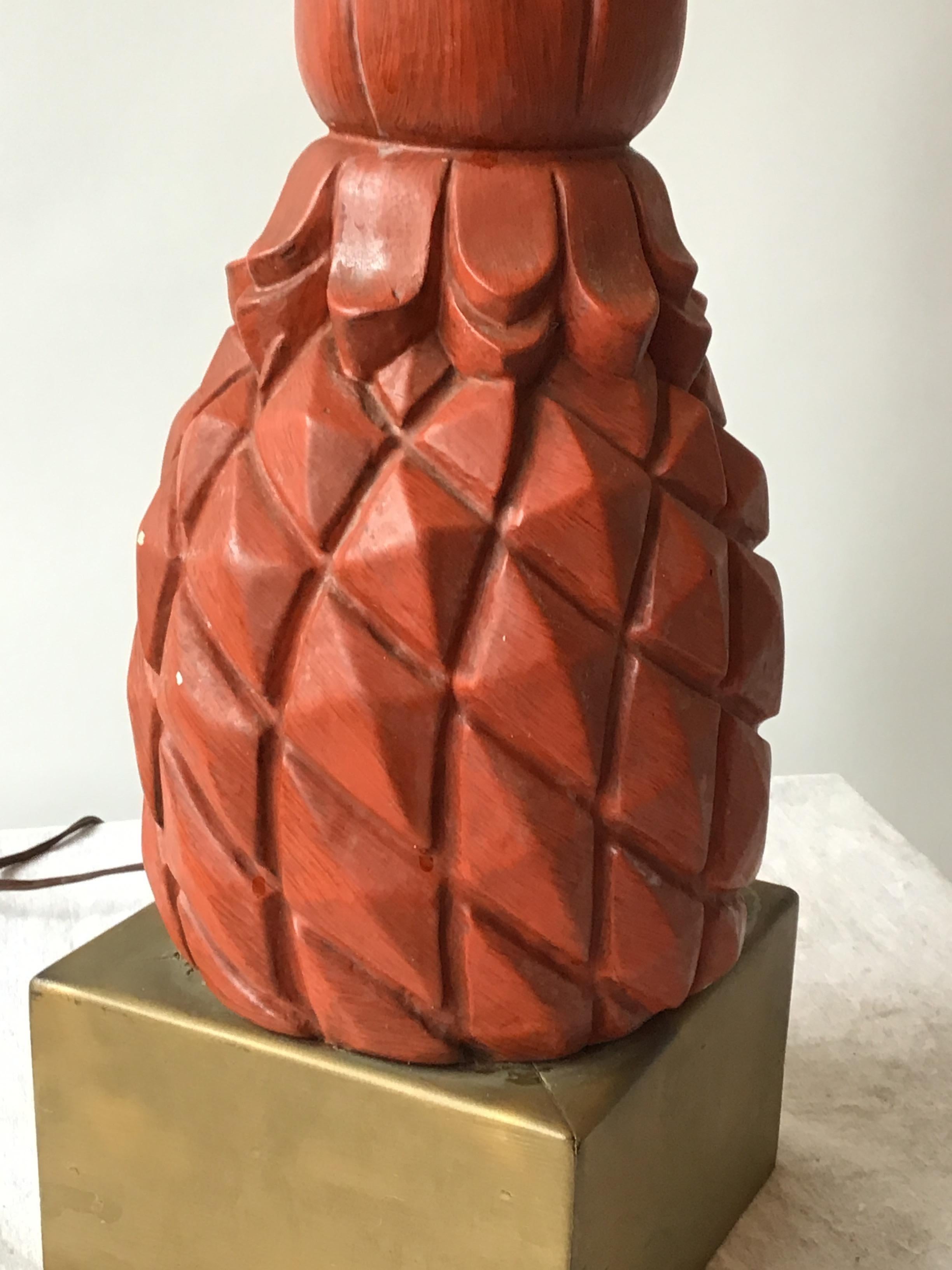 Pair Of 1960s Plaster Pineapple Lamps on Wood Base For Sale 1