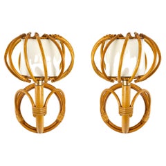 Pair of 1960s Rattan "Lantern" Sconces Louis Sognot