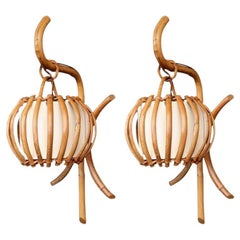 Pair of 1960s Rattan "Lantern" Sconces Louis Sognot