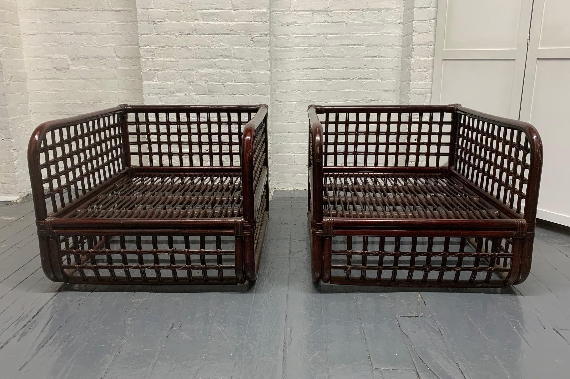 Mid-Century Modern Pair of 1960s Rattan Lounge Chairs