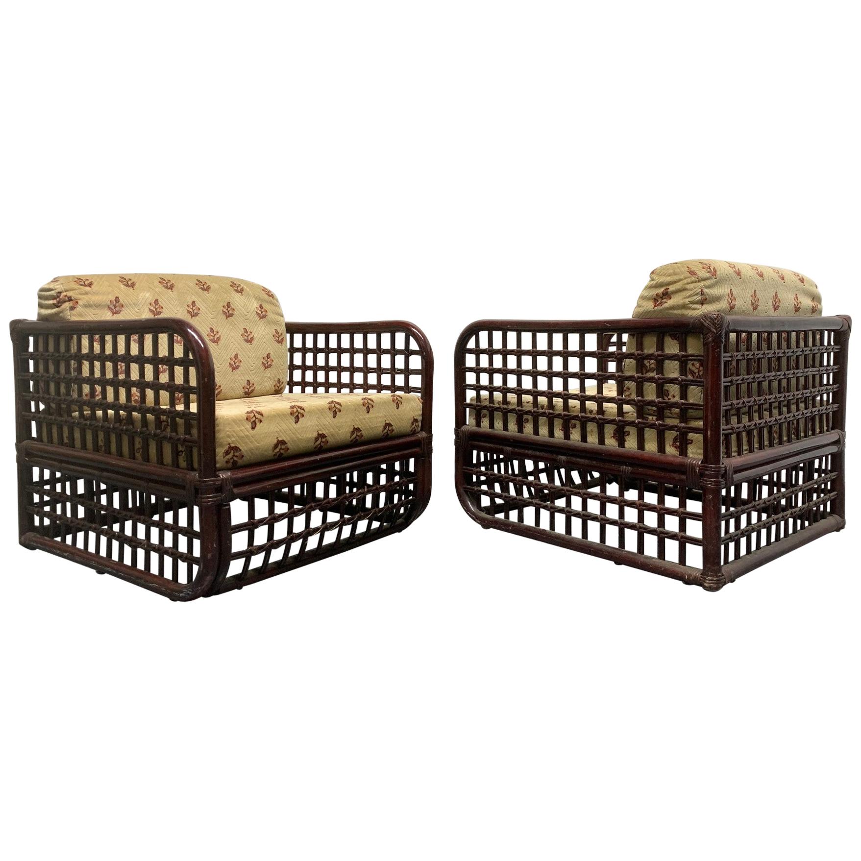 Pair of 1960s Rattan Lounge Chairs