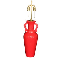 Pair of 1960's Red vases with lamp application.