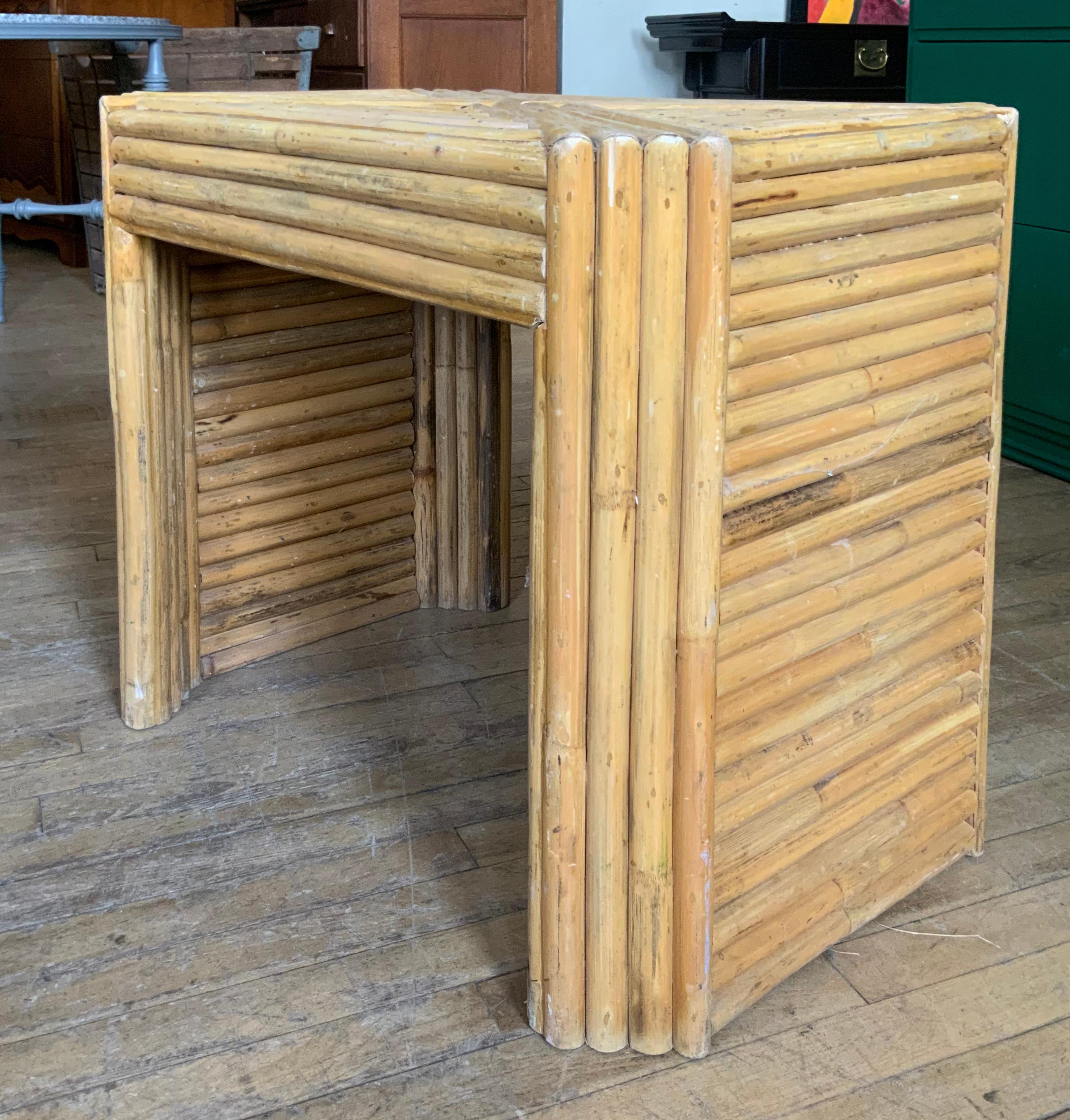Pair of 1960's Reeded Rattan Tables 1
