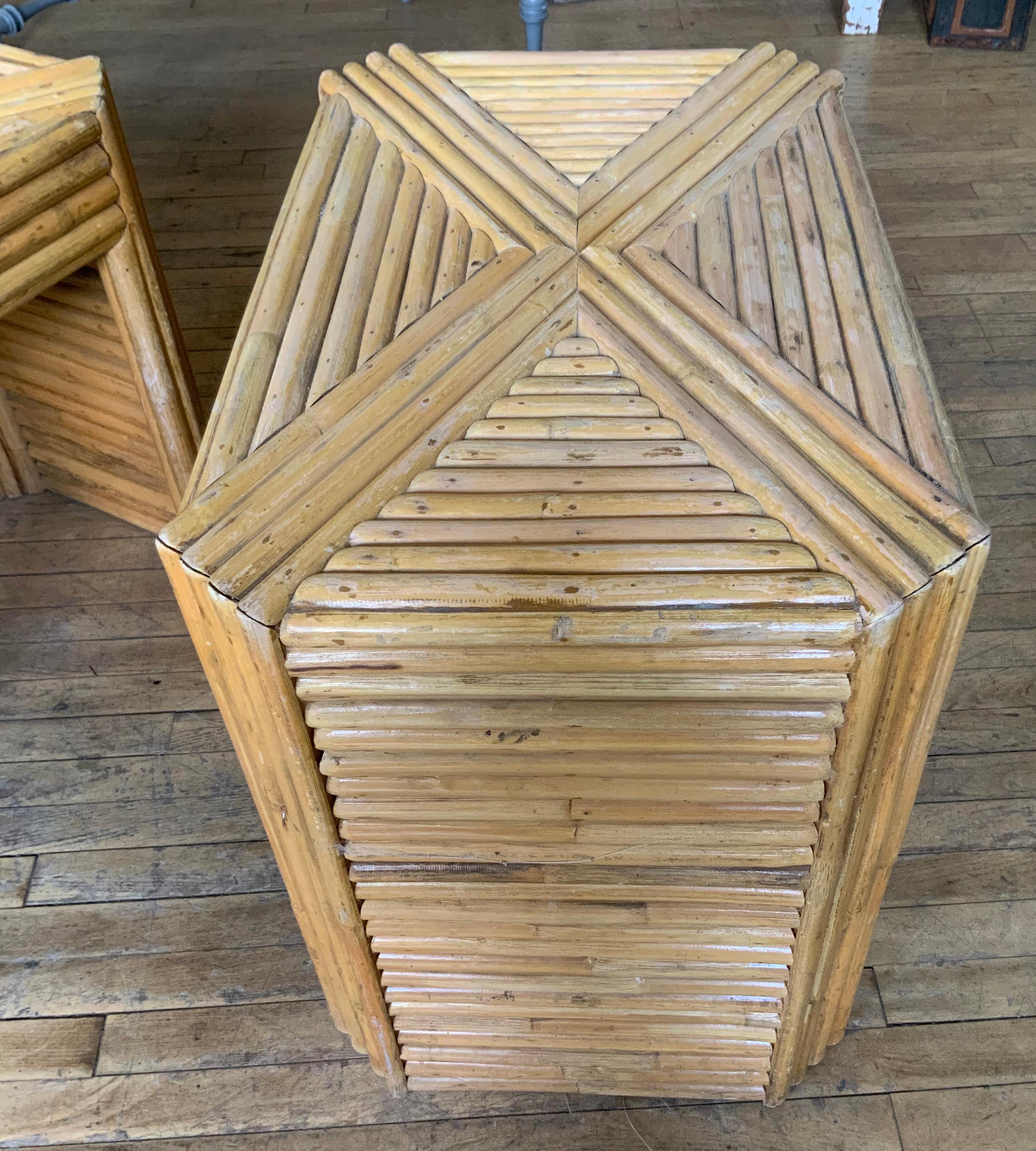 Pair of 1960's Reeded Rattan Tables 2