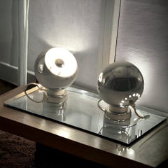 Pair of 1960s Reggiani Eyeball Lamps - Iconic Design Satin Chrome Spheres