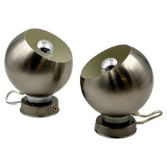 Pair of 1960s Reggiani Eyeball Lamps - Iconic Design Satin Chrome Spheres