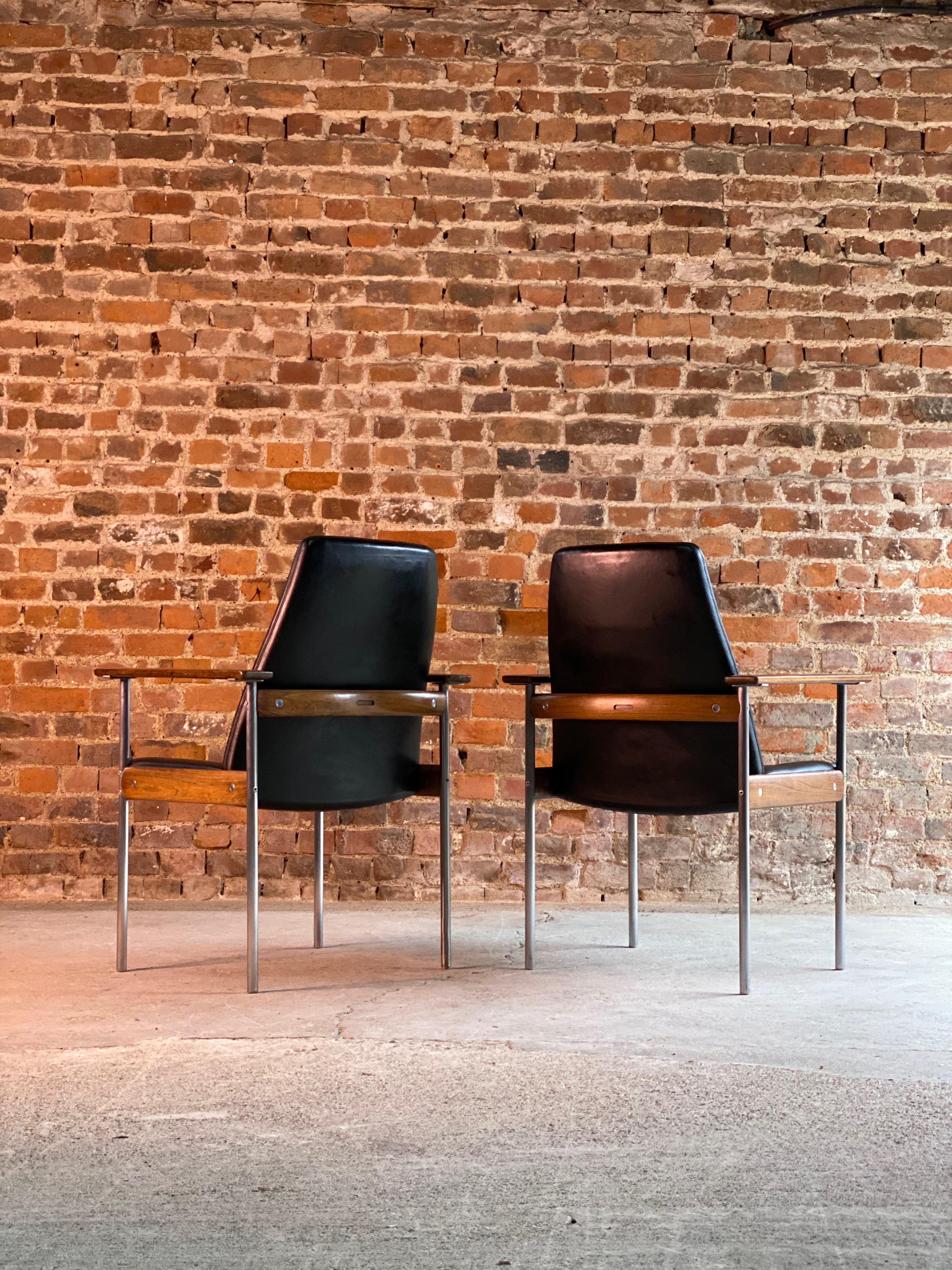 Brushed Pair of 1960s Rosewood, Black Sven Ivar Dysthe Armchairs 'Norwegia'