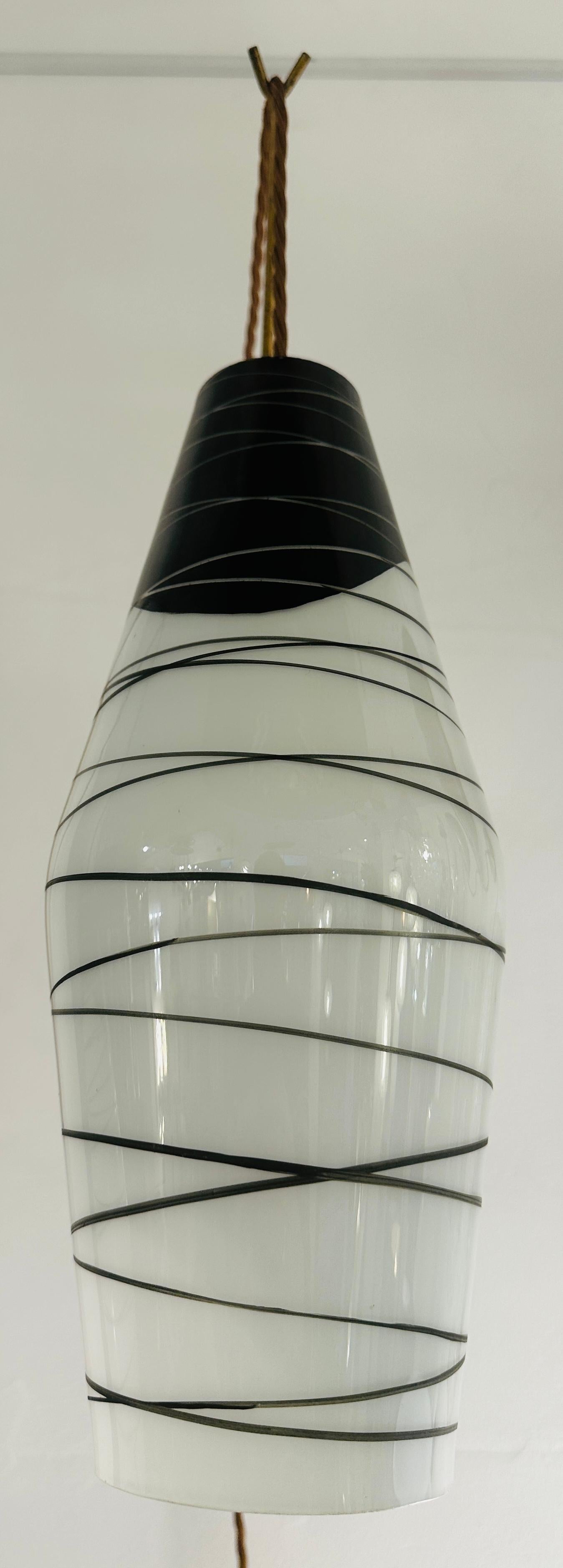 Pair of 1960s Rustic Czech Zukov Black & White Opaline Suspended Wall Lights 10