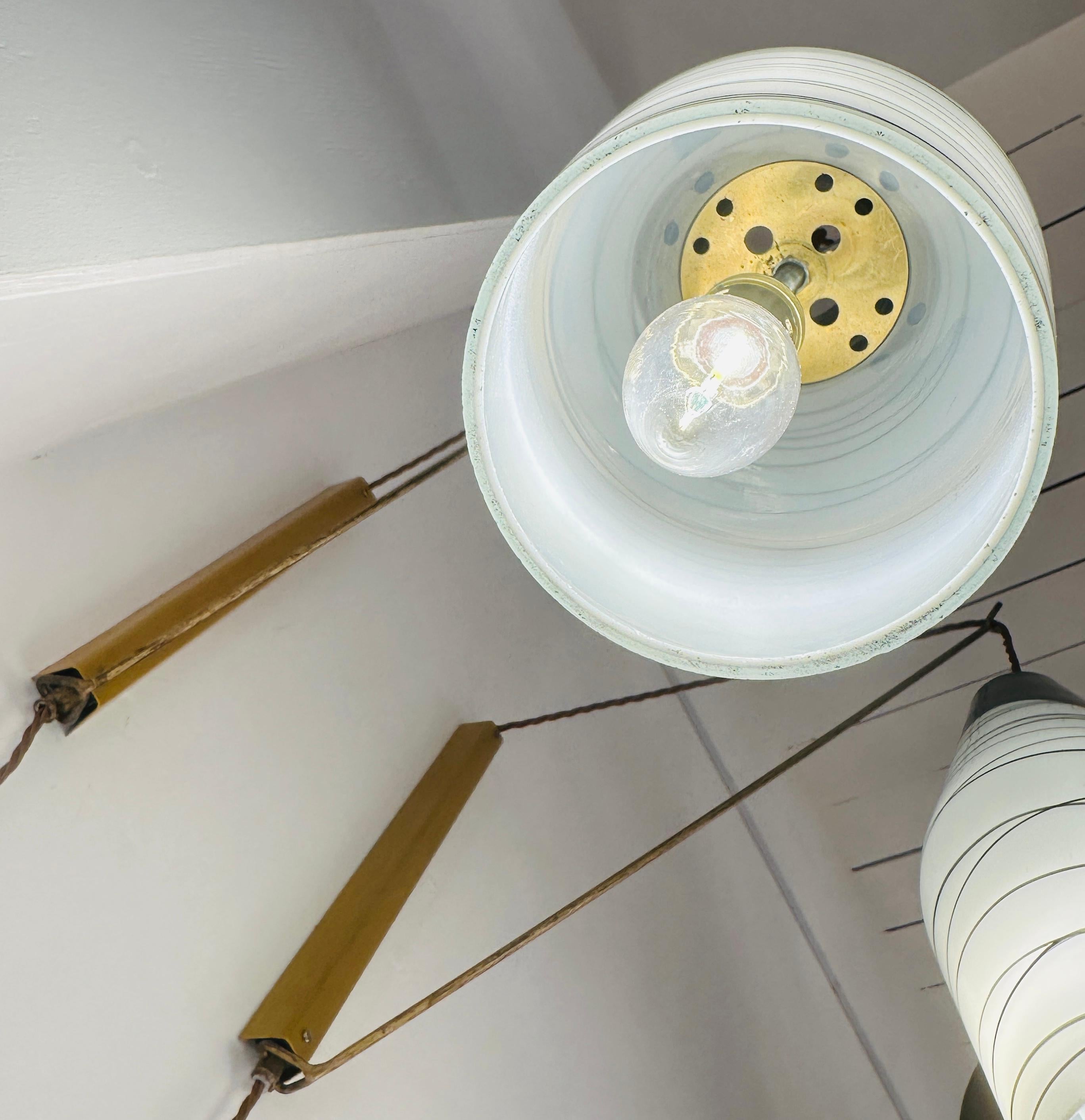 Pair of 1960s Rustic Czech Zukov Black & White Opaline Suspended Wall Lights 12