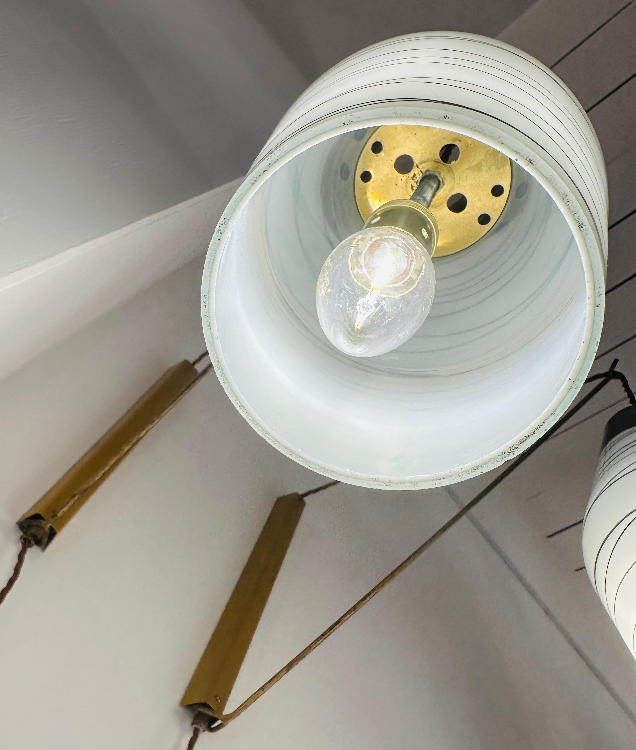 Pair of 1960s Rustic Czech Zukov Black & White Opaline Suspended Wall Lights 13