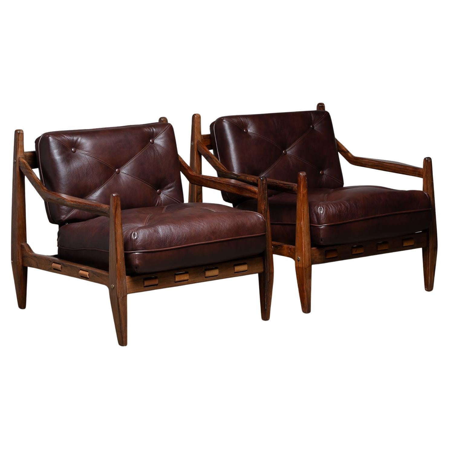 Pareja de Sillones "Saci" de los años 60 de Jean Gillon para WoodArt en Jacaranda maciza