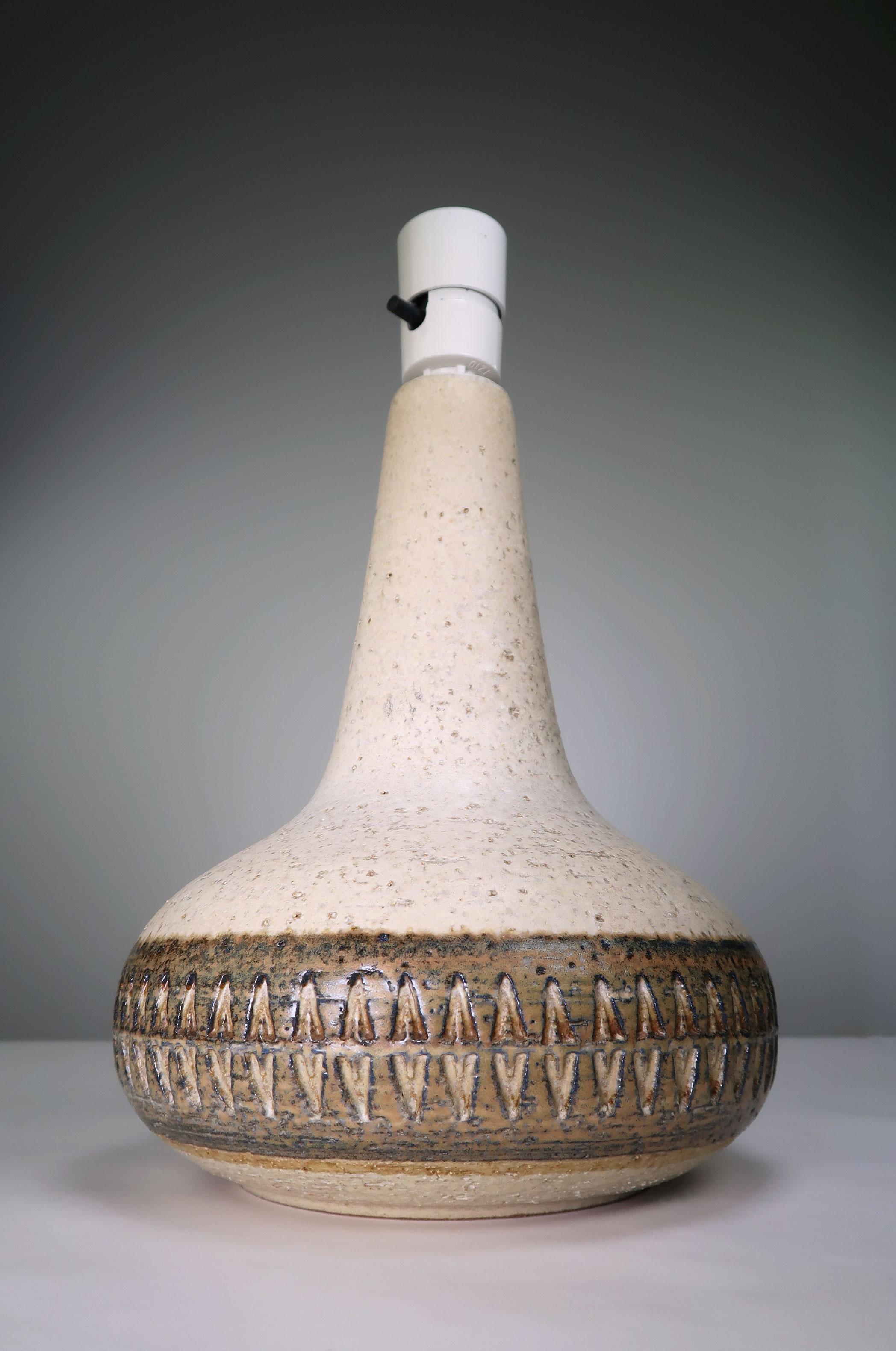 Hand-Carved Søholm Handmade Danish Cream, Brown Stoneware Table Lamps, 1960s