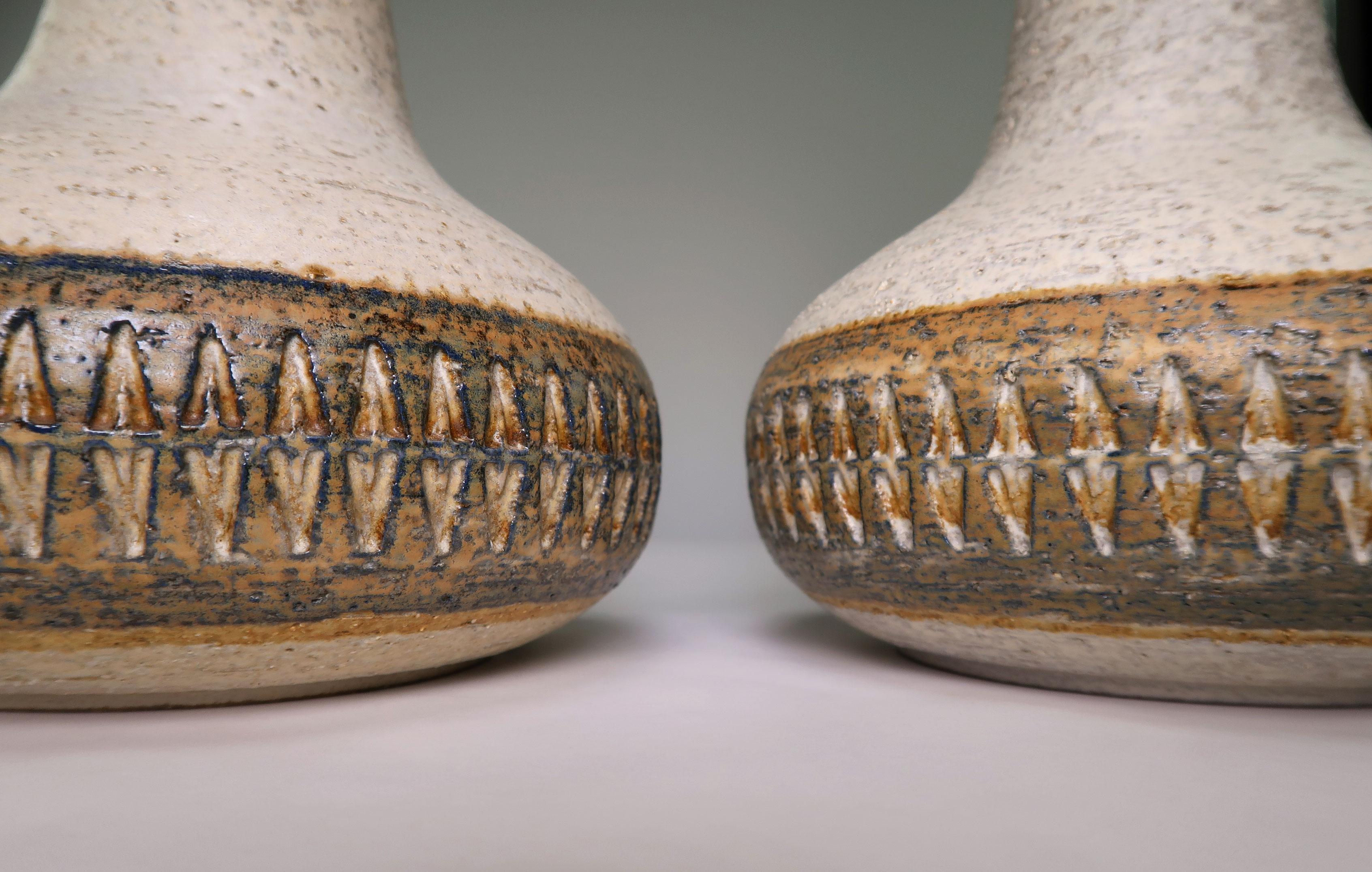 Ceramic Søholm Handmade Danish Cream, Brown Stoneware Table Lamps, 1960s