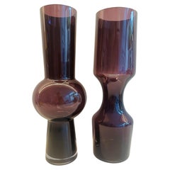 Pair of 1960s Scandinavian Purple Glass Vases Tamara Aladin Riihimaki Style
