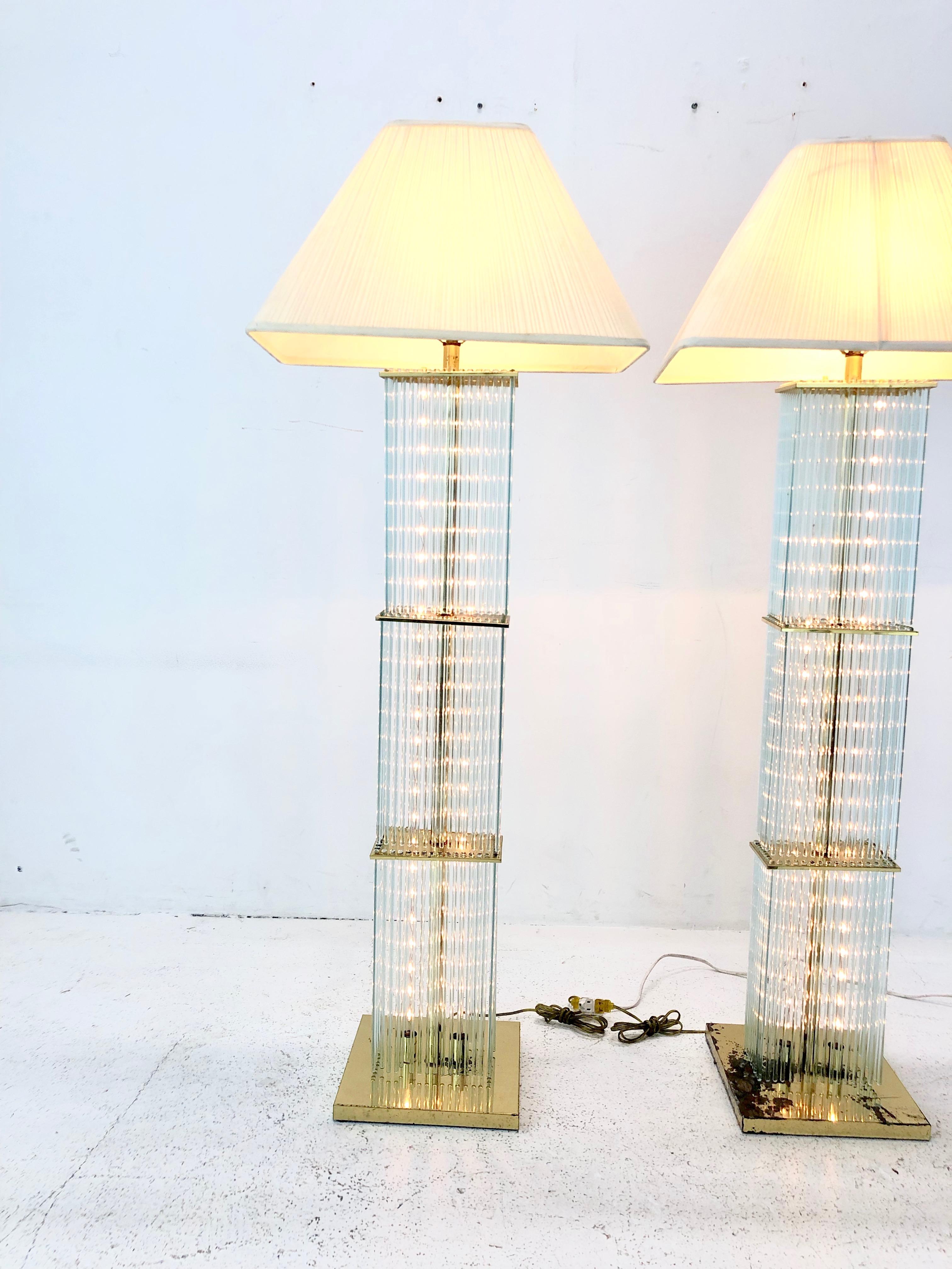Pair of 1960s Sciolari Brass and Glass Rod Floor Lamps For Sale 9