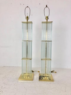 Pair of 1960s Sciolari Brass and Glass Rod Floor Lamps