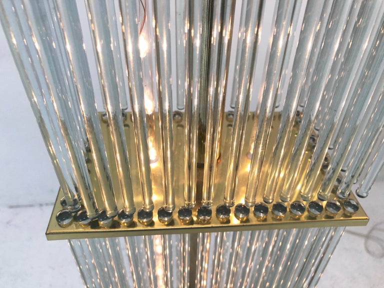 20th Century Pair of 1960s Sciolari Brass and Glass Rod Floor Lamps For Sale