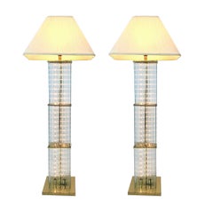 Pair of 1960s Sciolari Brass and Glass Rod Floor Lamps