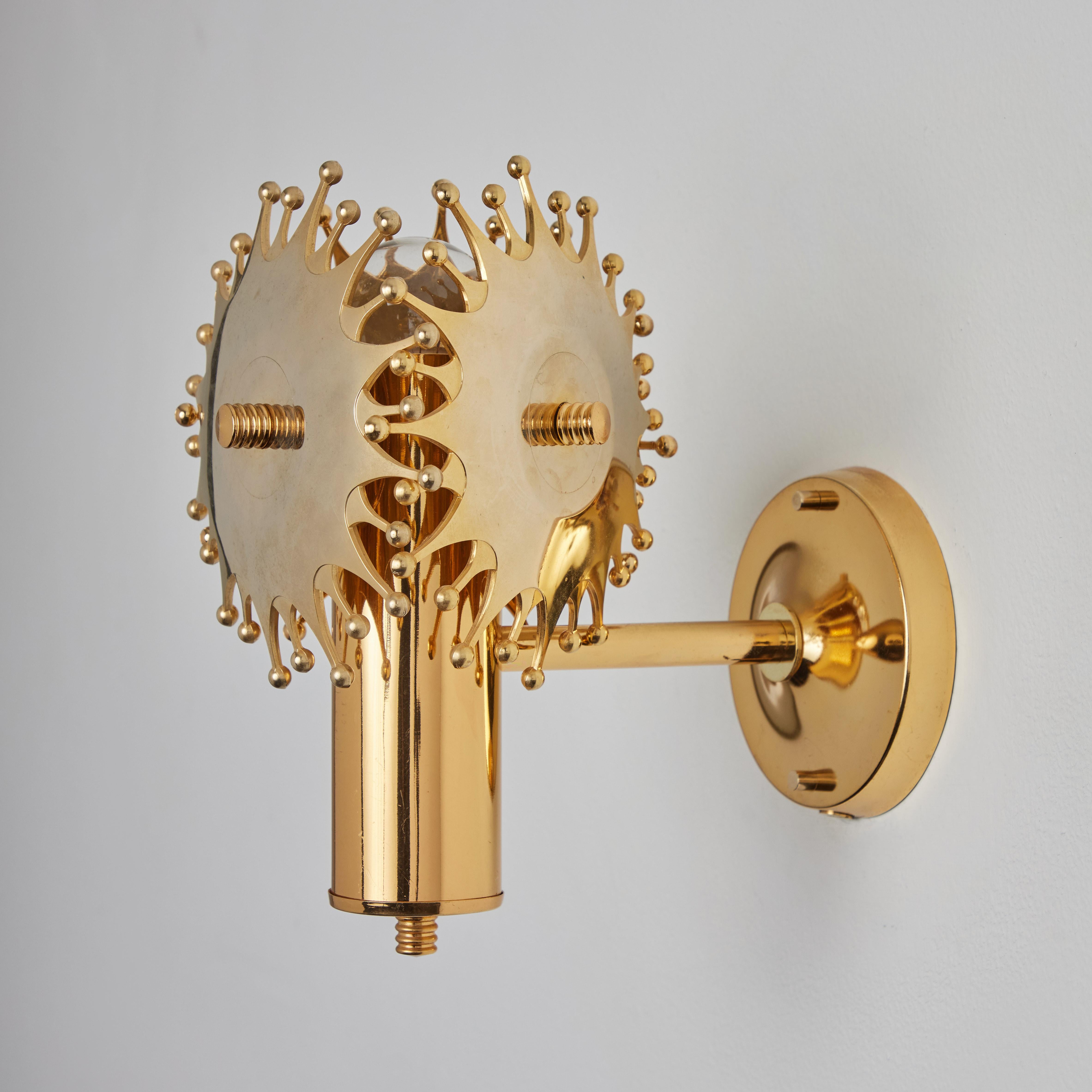 Pair of 1960s Sculptural Brass Wall Lamps by Armatur Hantverk Tibro, Sweden For Sale 4