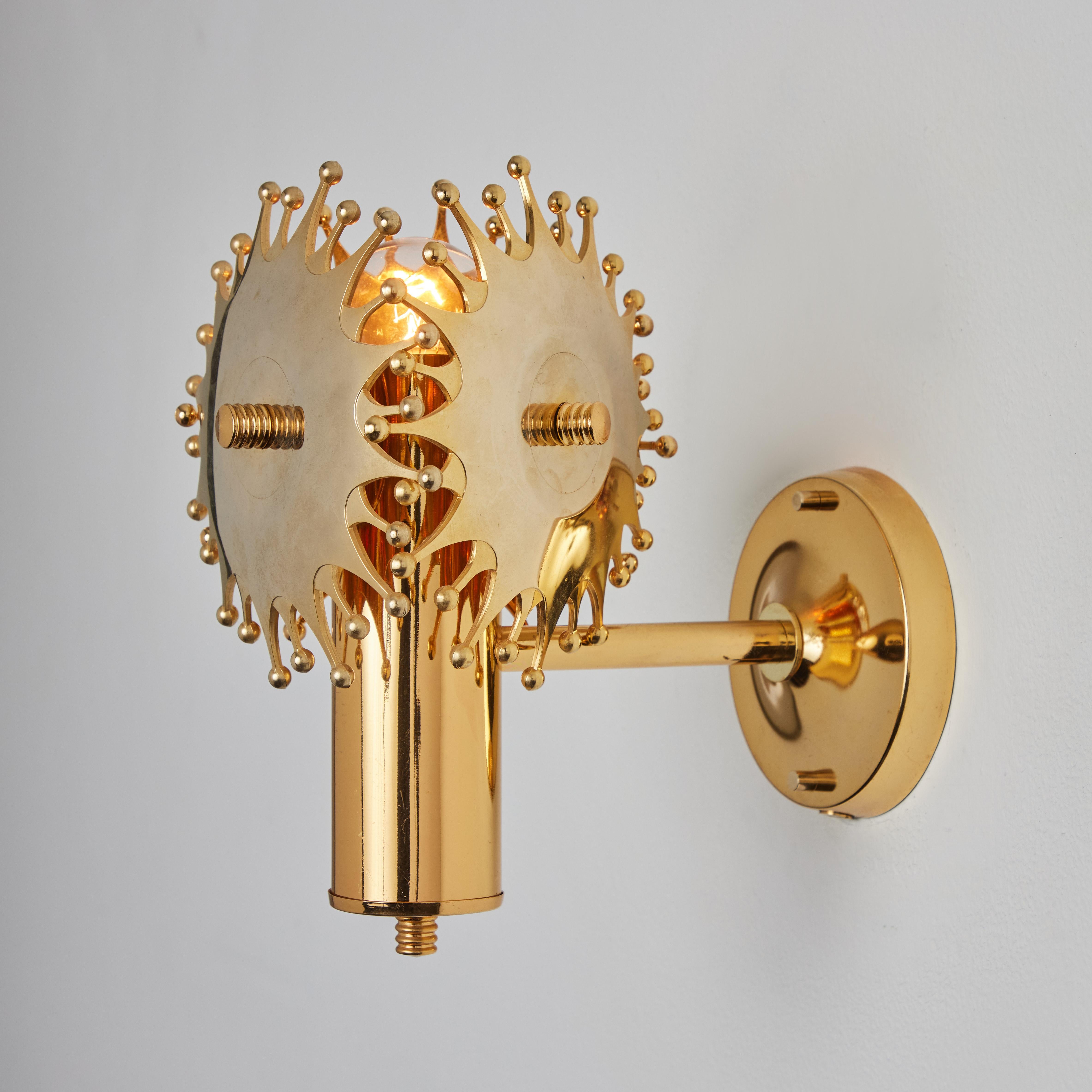 Scandinavian Modern Pair of 1960s Sculptural Brass Wall Lamps by Armatur Hantverk Tibro, Sweden For Sale