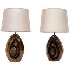 Pair of 1960s Sculptural Bronzed Resin Phandeve Table Lamps
