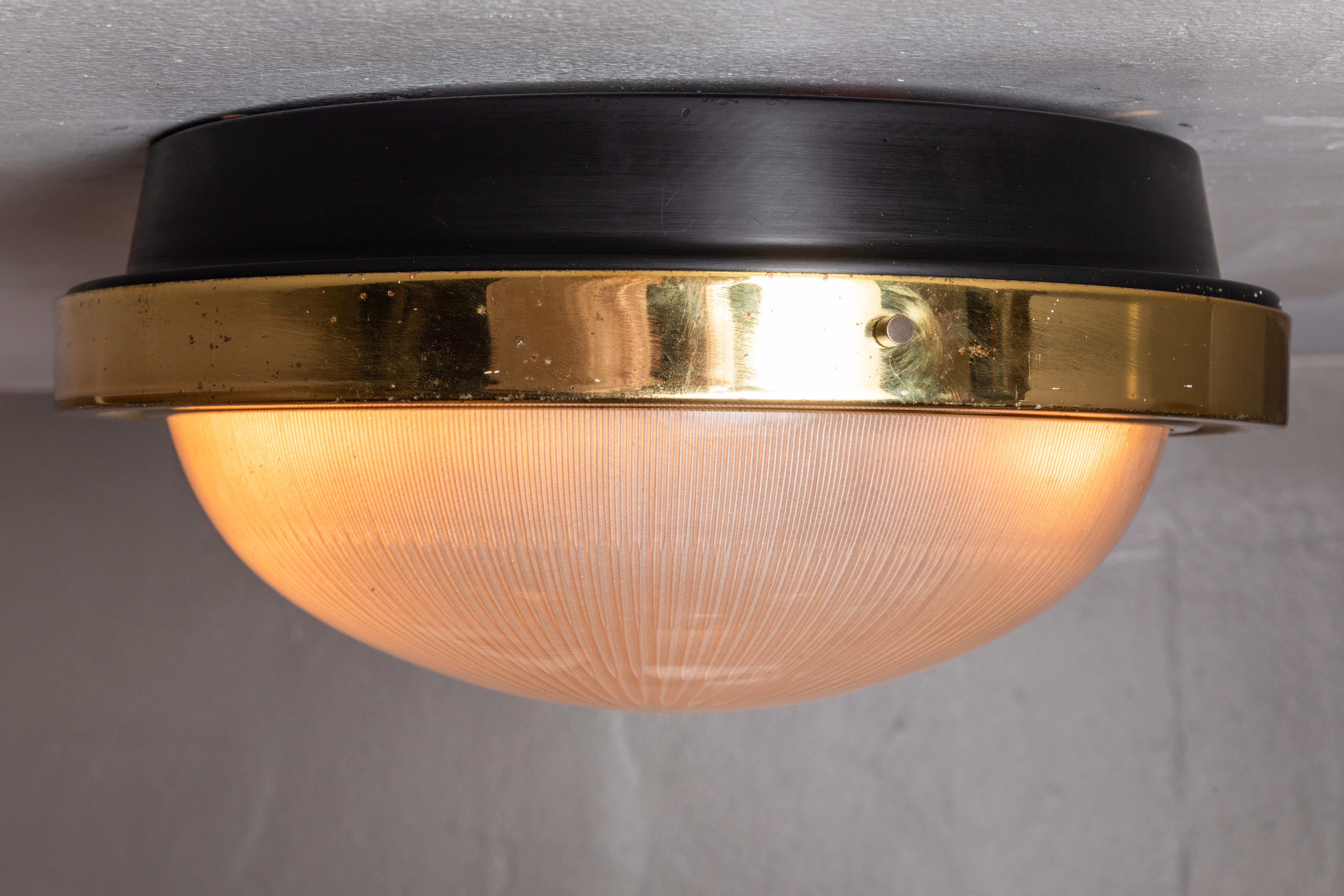 Metal Pair of 1960s Sergio Mazza Brass and Glass Wall or Ceiling Lights for Artemide For Sale