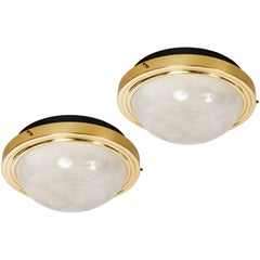 Pair of 1960s Sergio Mazza Brass and Glass Wall or Ceiling Lights for Artemide