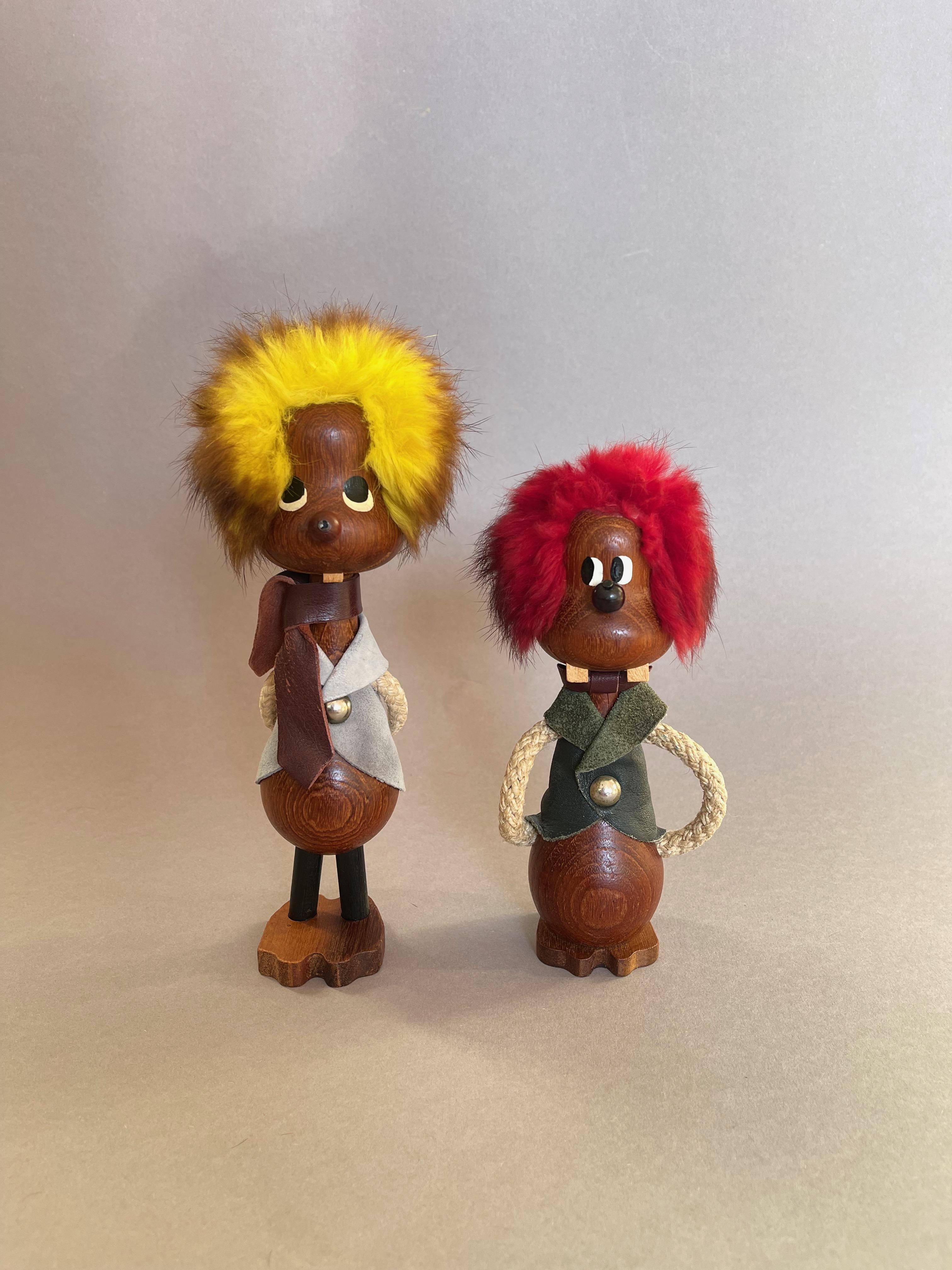 Mid-Century Modern Paire de Trolls Sallingboe en teck à poils sauvages et dents de bouc, datant des années 1960, Danemark en vente
