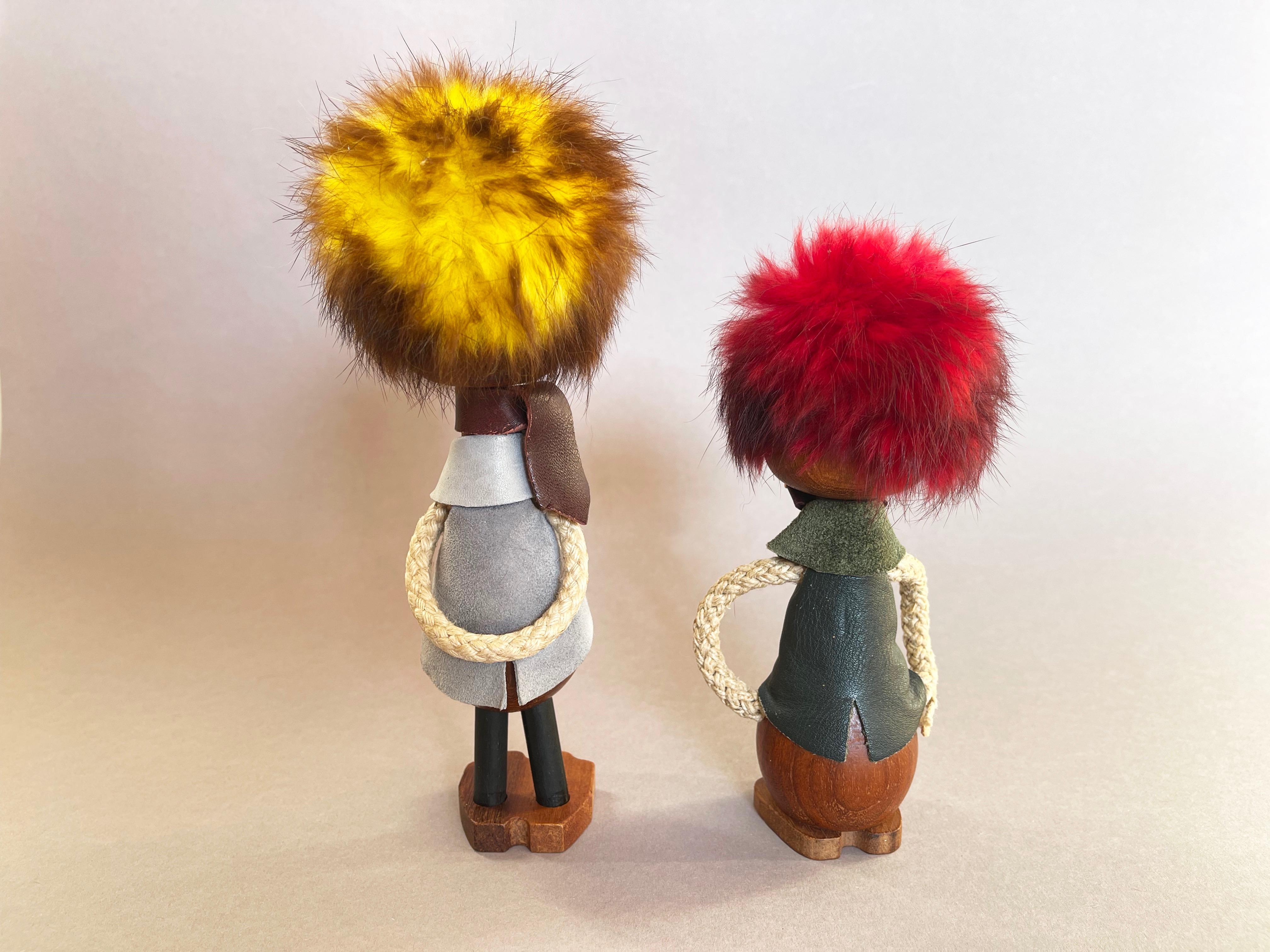 Danois Paire de Trolls Sallingboe en teck à poils sauvages et dents de bouc, datant des années 1960, Danemark en vente