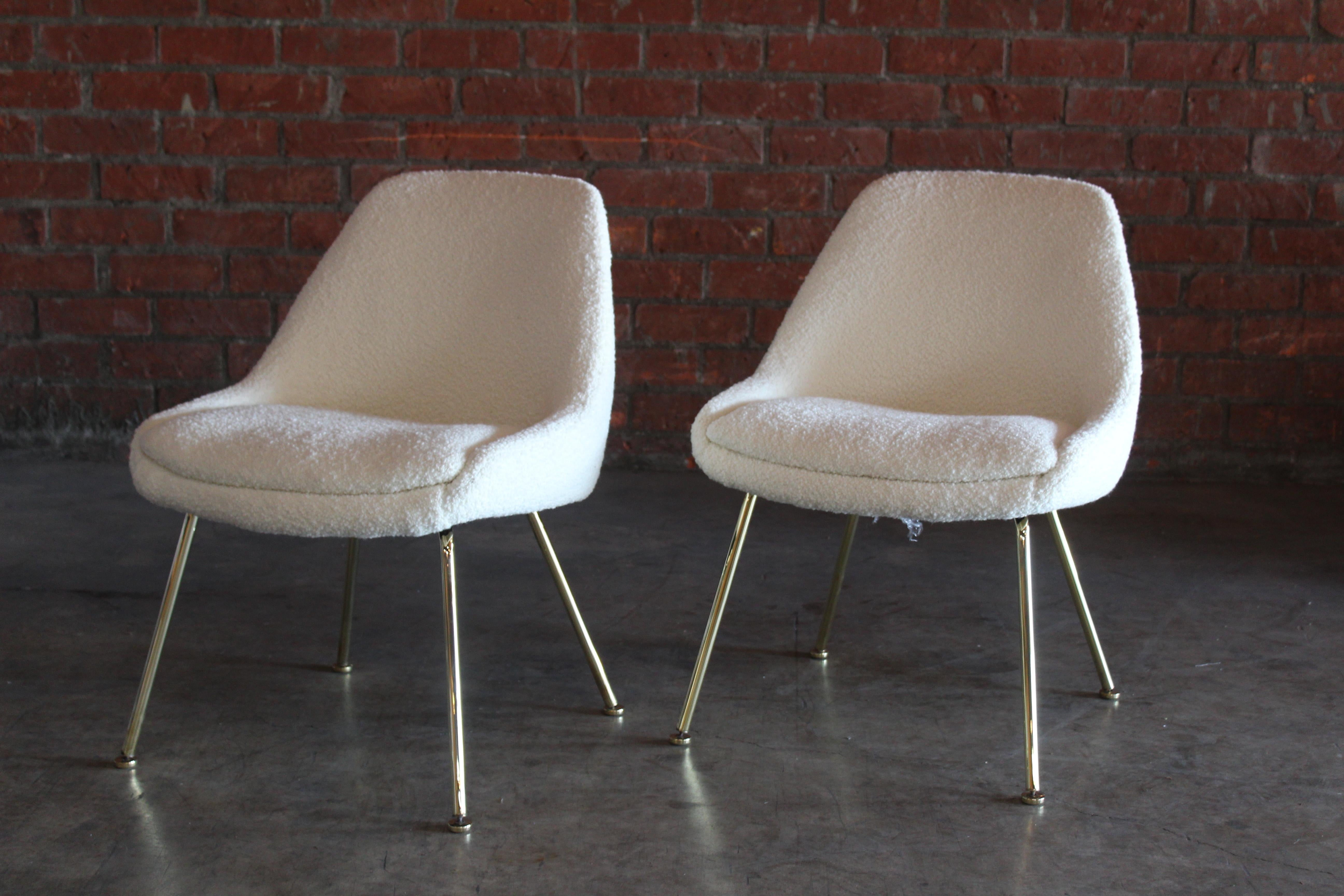 Brass Pair of 1960s Side Chairs in Bouclé For Sale