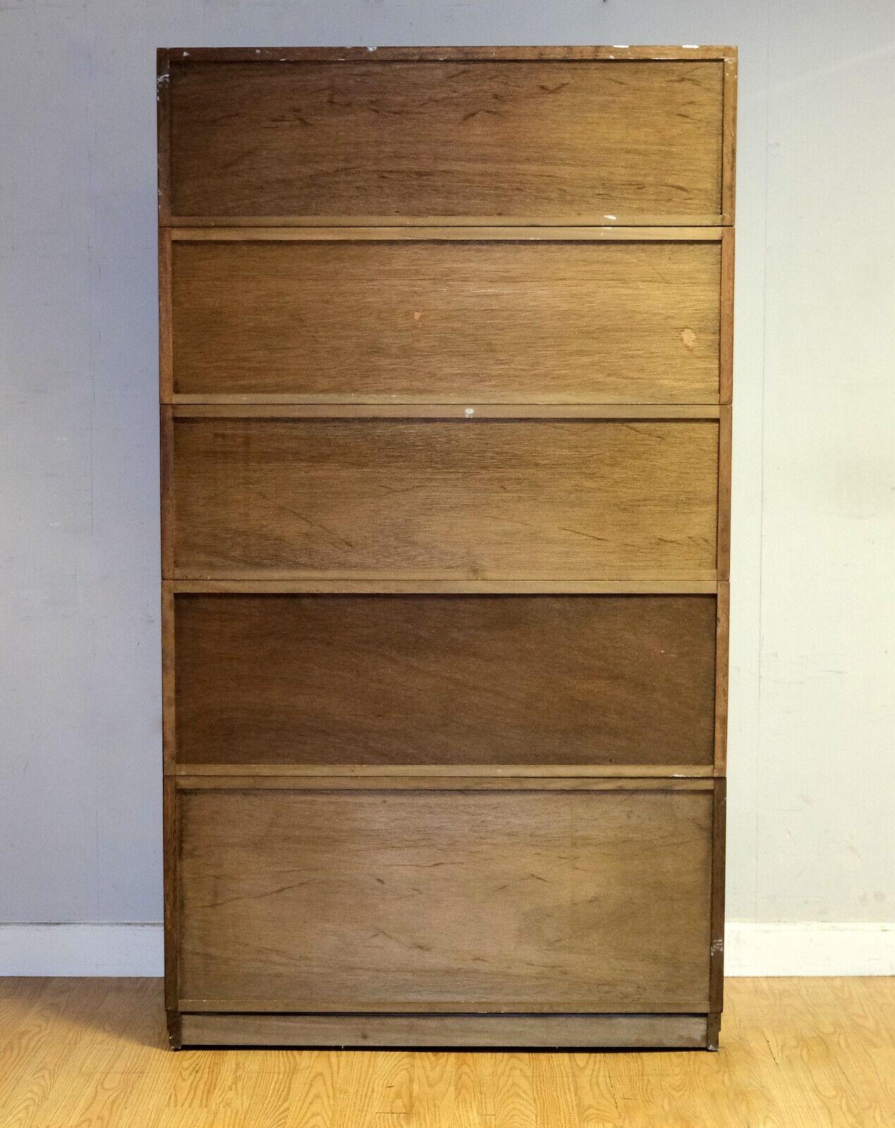 PAIR OF 1960'S SIMPLEX HARDWOOD FULL SIZED LIBRARY STACKING BOOKCASES FiVE PIECE For Sale 2