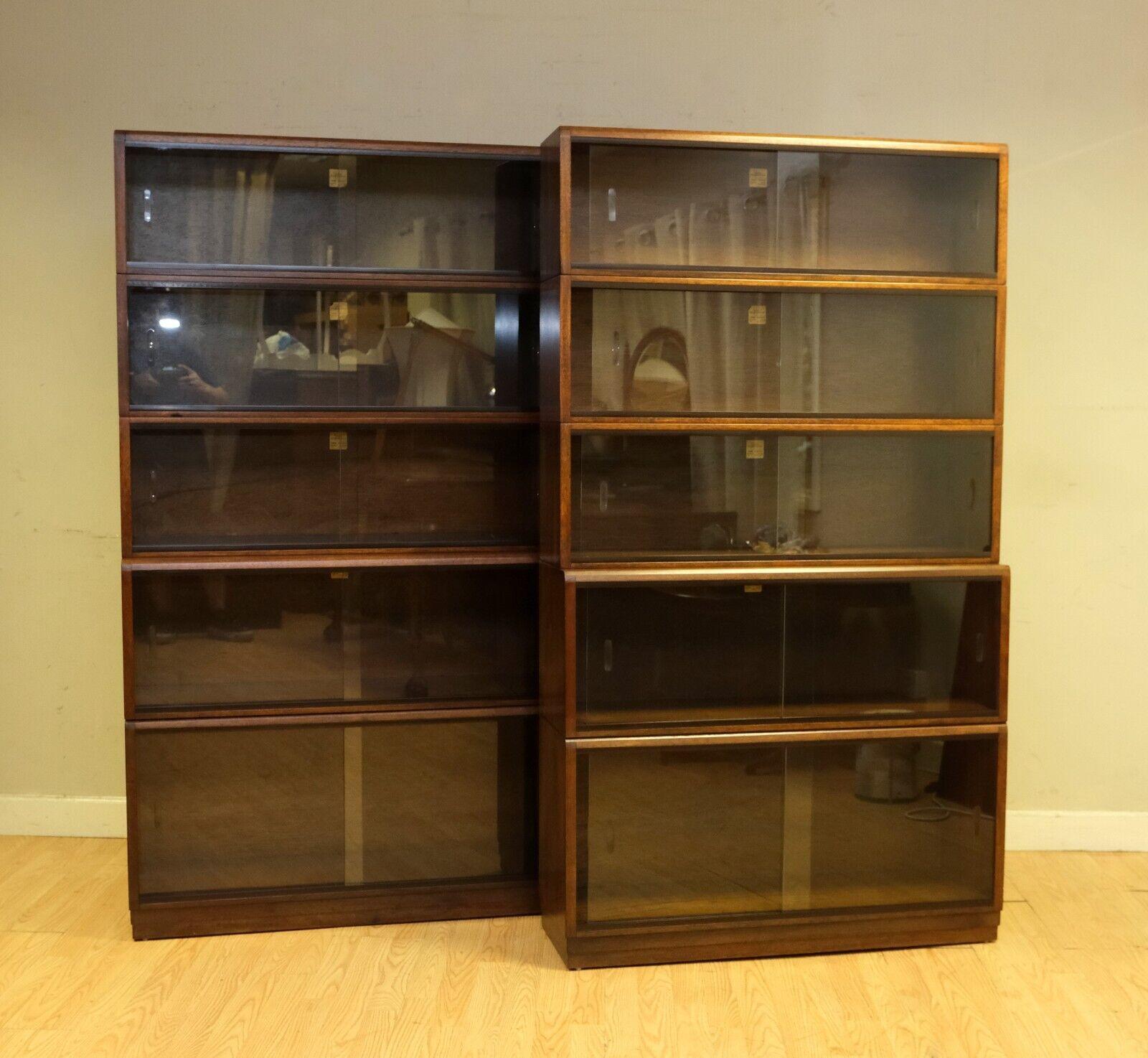 Mid-Century Modern PAIR OF 1960'S SIMPLEX HARDWOOD FULL SIZED LIBRARY STACKING BOOKCASES FiVE PIECE For Sale