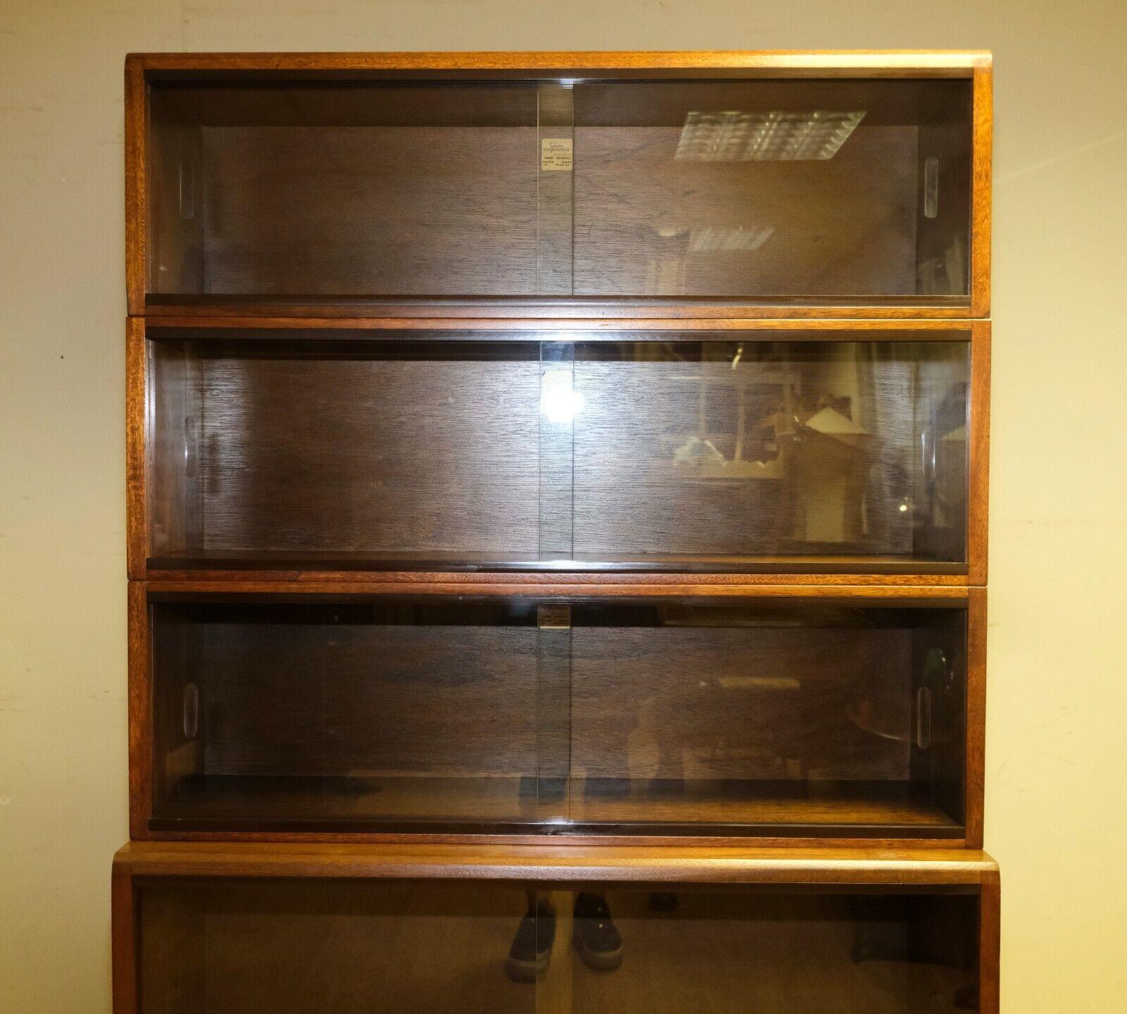 PAIR OF 1960'S SIMPLEX HARDWOOD FULL SIZED LIBRARY STACKING BOOKCASES FiVE PIECE For Sale 1