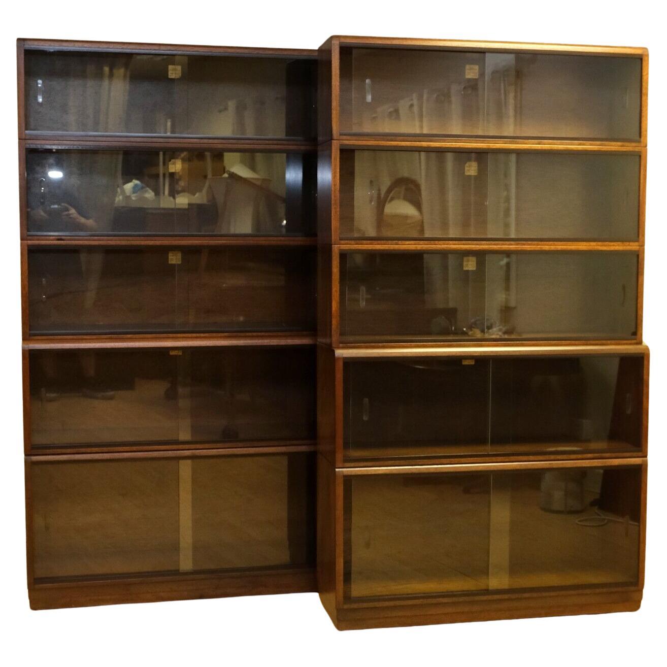 PAIR OF 1960'S SIMPLEX HARDWOOD FULL SIZED LIBRARY STACKING BOOKCASES FiVE PIECE For Sale