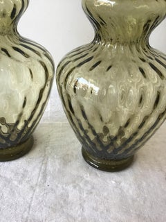 Pair of 1960s Smoked Olive Murano Lamps by Balboa