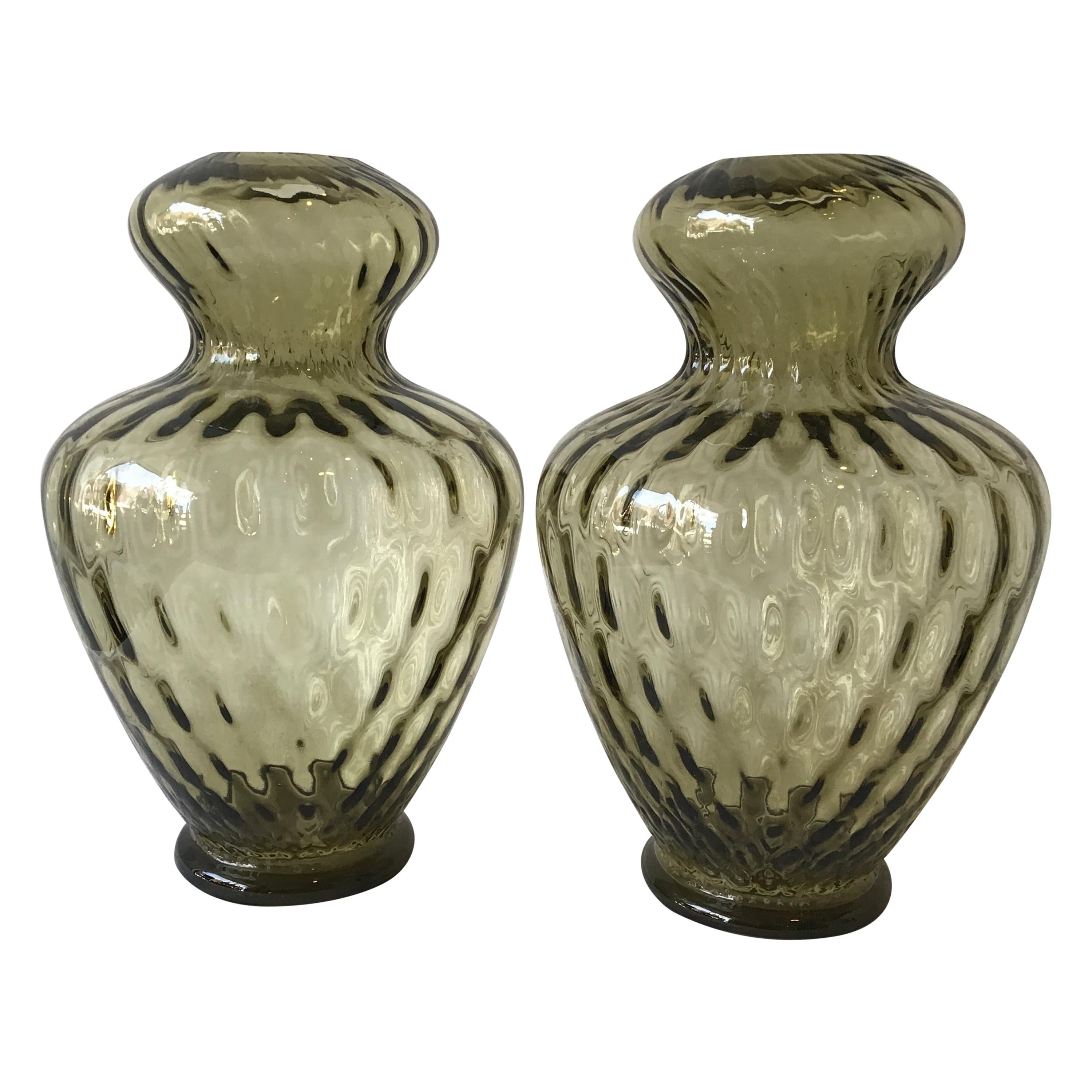 Pair of 1960s Smoked Olive Murano Lamps by Balboa For Sale