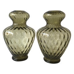 Vintage Pair of 1960s Smoked Olive Murano Lamps by Balboa