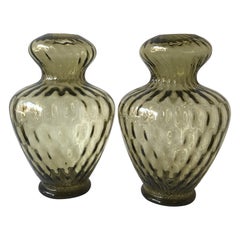 Retro Pair of 1960s Smoked Olive Murano Lamps by Balboa