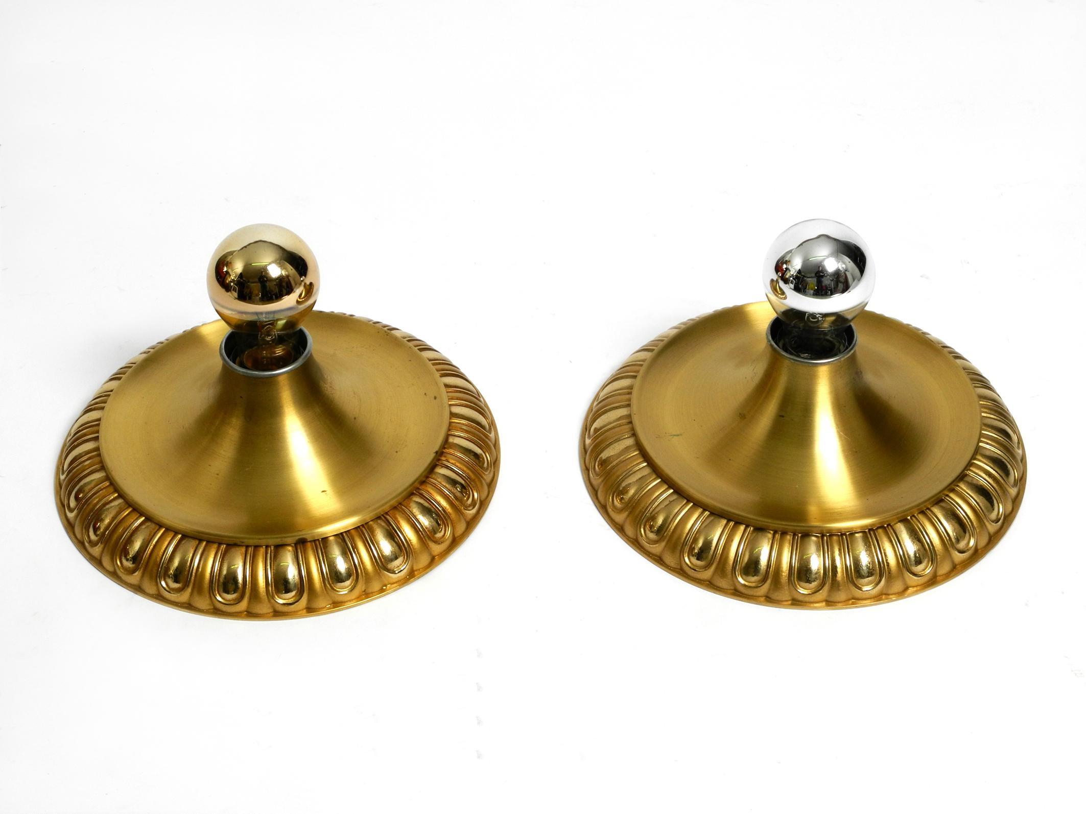 Pair of 1960s Space Age Round Brass and Metal Wall or Ceiling Lamps by Sölken In Good Condition In München, DE