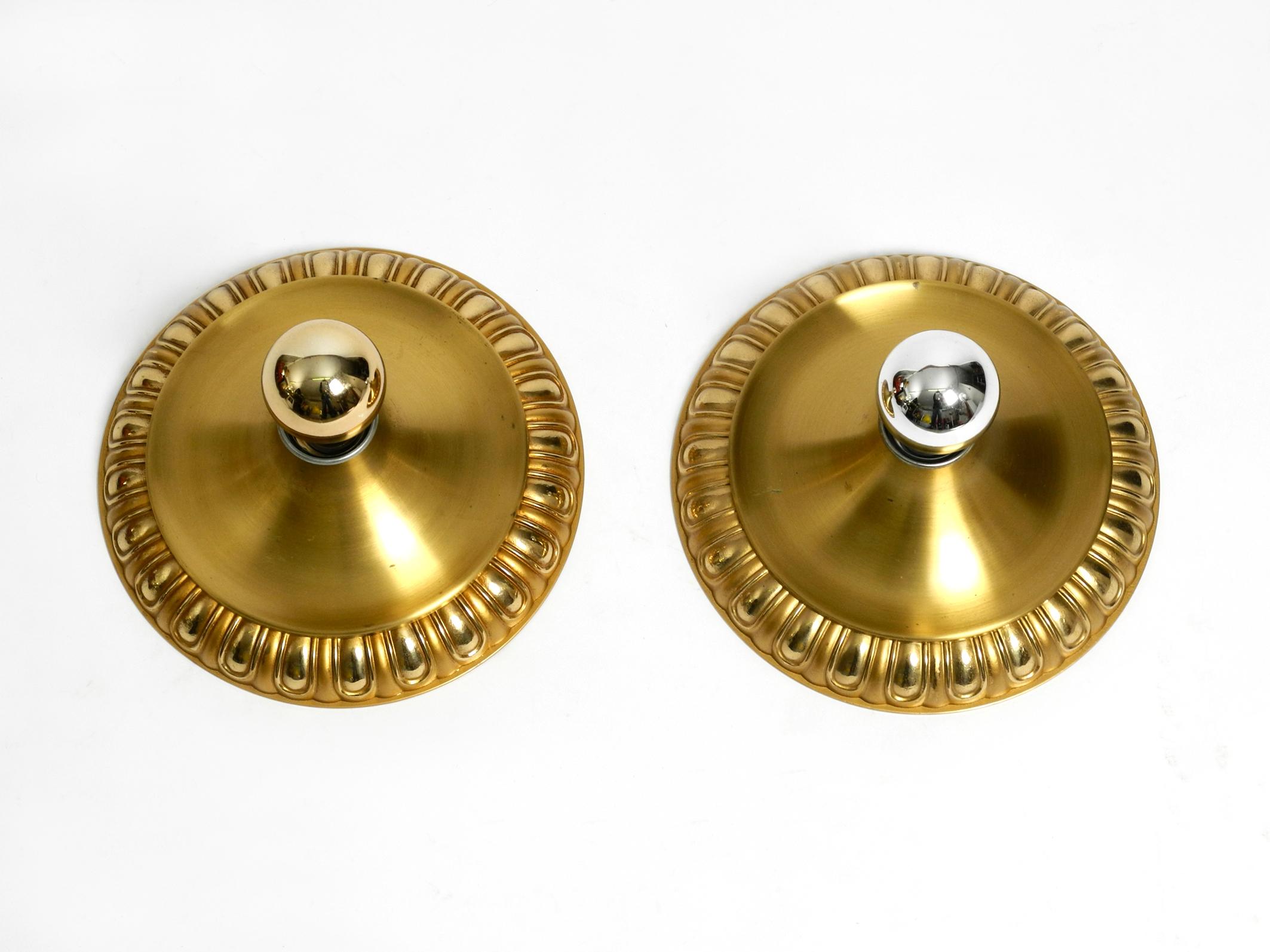 Mid-20th Century Pair of 1960s Space Age Round Brass and Metal Wall or Ceiling Lamps by Sölken