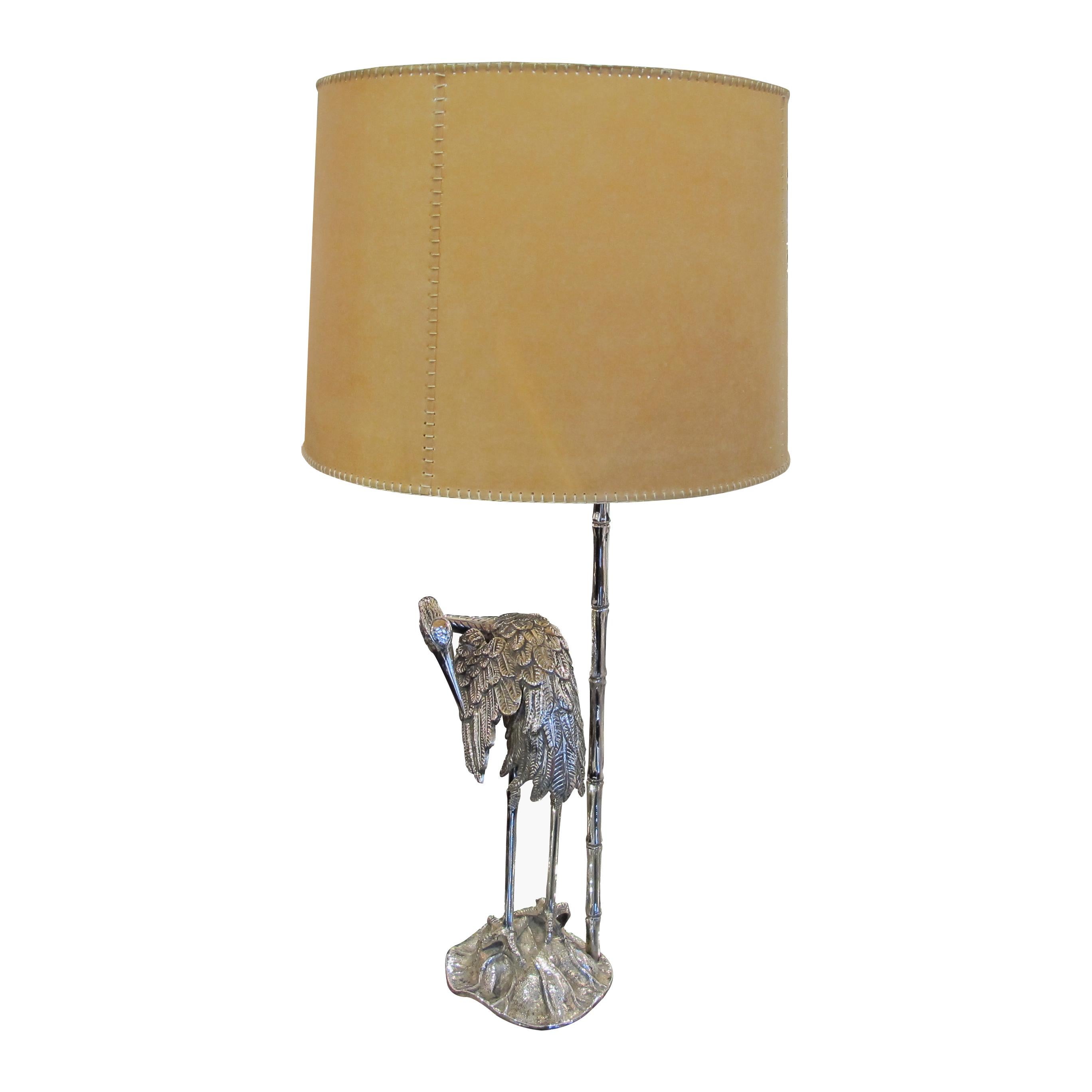 Mid-Century Modern Pair of 1960s Spanish Silver Plated Bronze Heron Table Lamps by Valenti