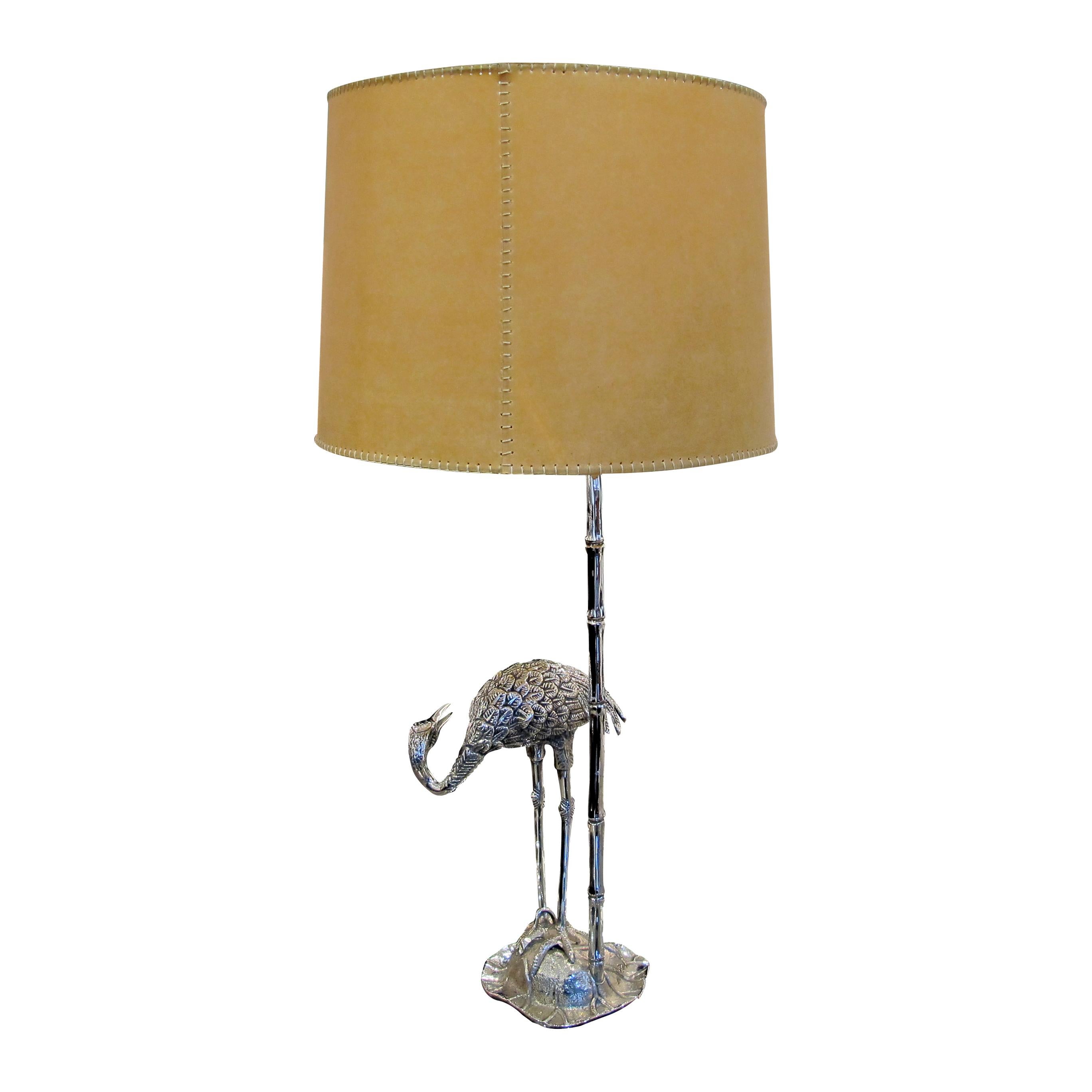 Cast Pair of 1960s Spanish Silver Plated Bronze Heron Table Lamps by Valenti