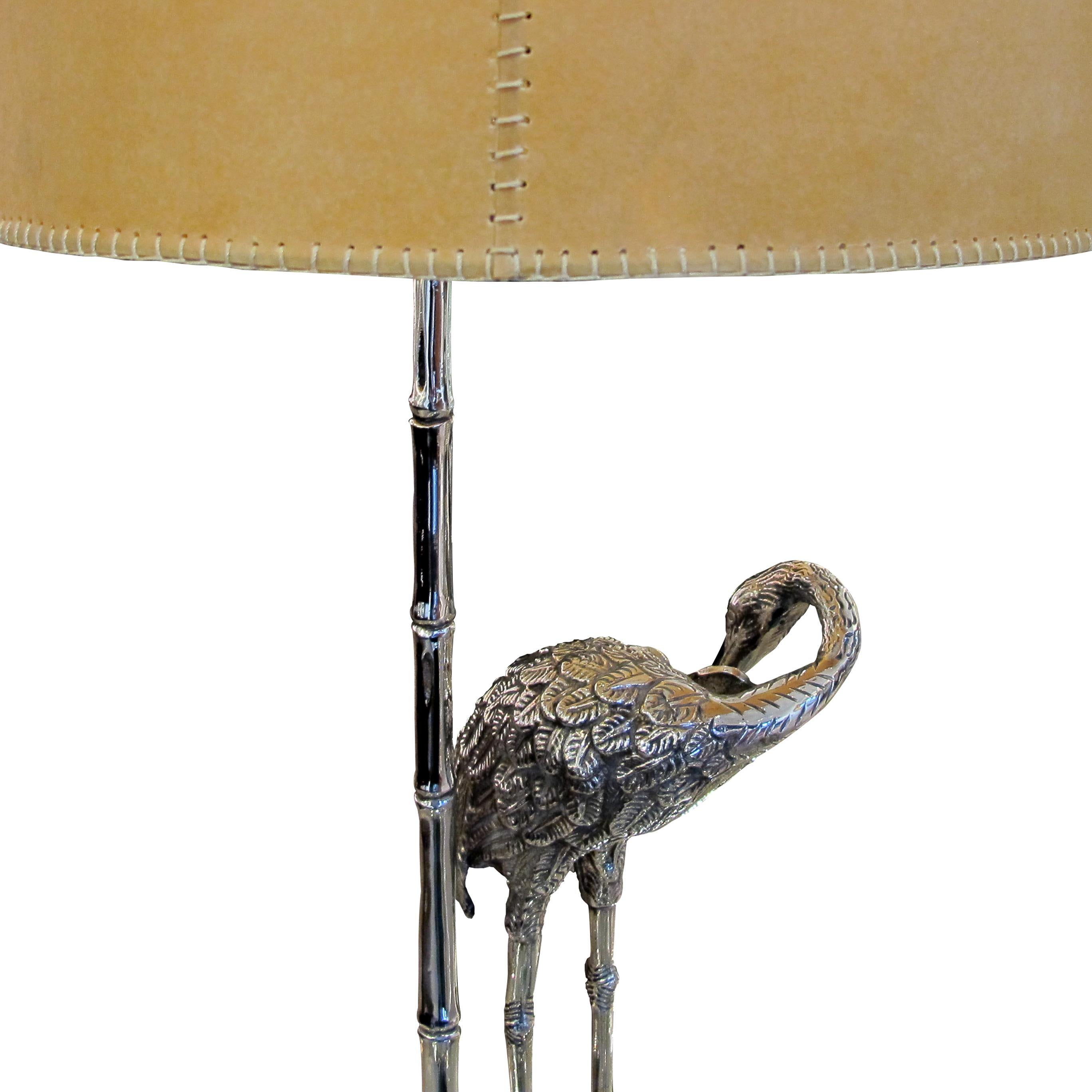 Mid-20th Century Pair of 1960s Spanish Silver Plated Bronze Heron Table Lamps by Valenti