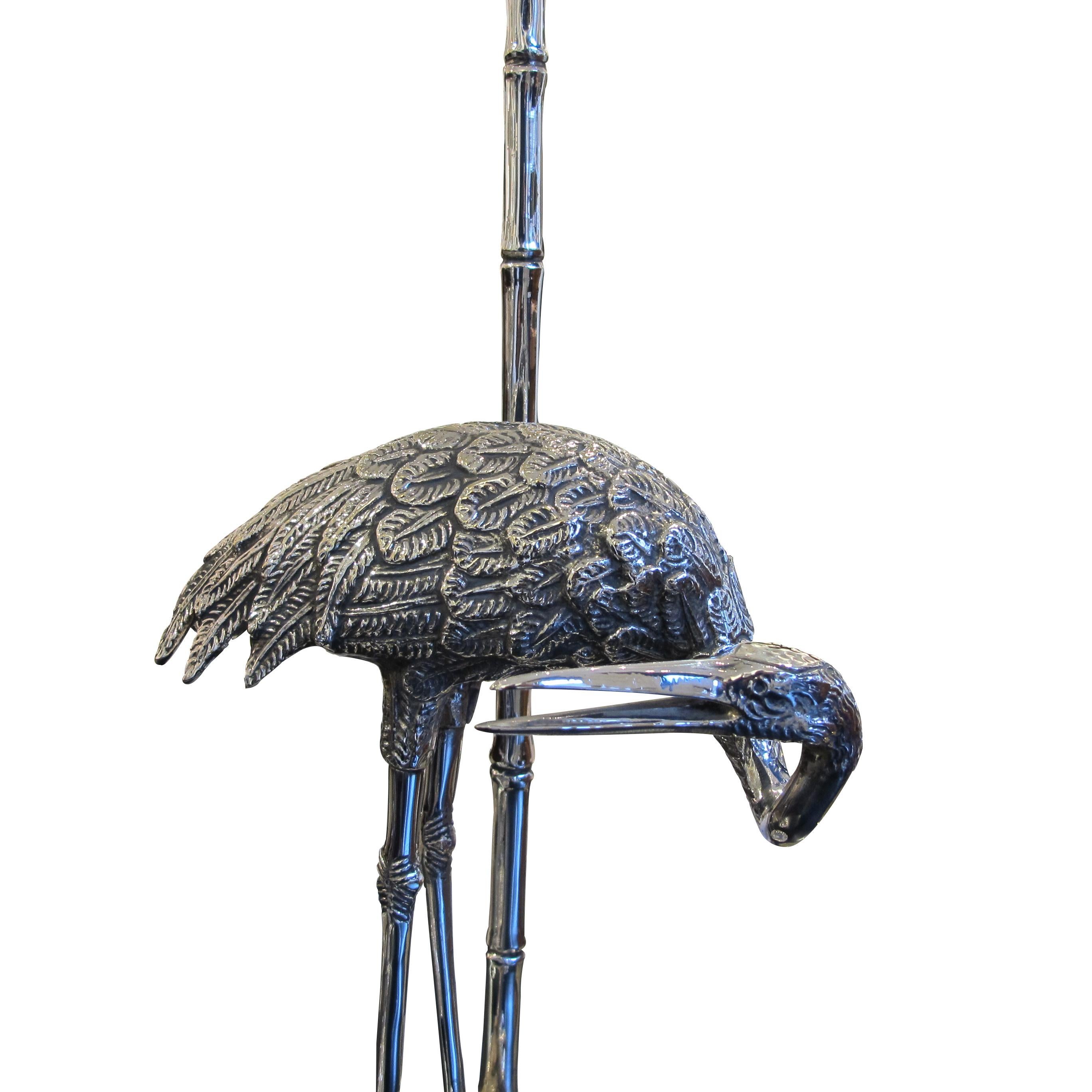 Pair of 1960s Spanish Silver Plated Bronze Heron Table Lamps by Valenti 1