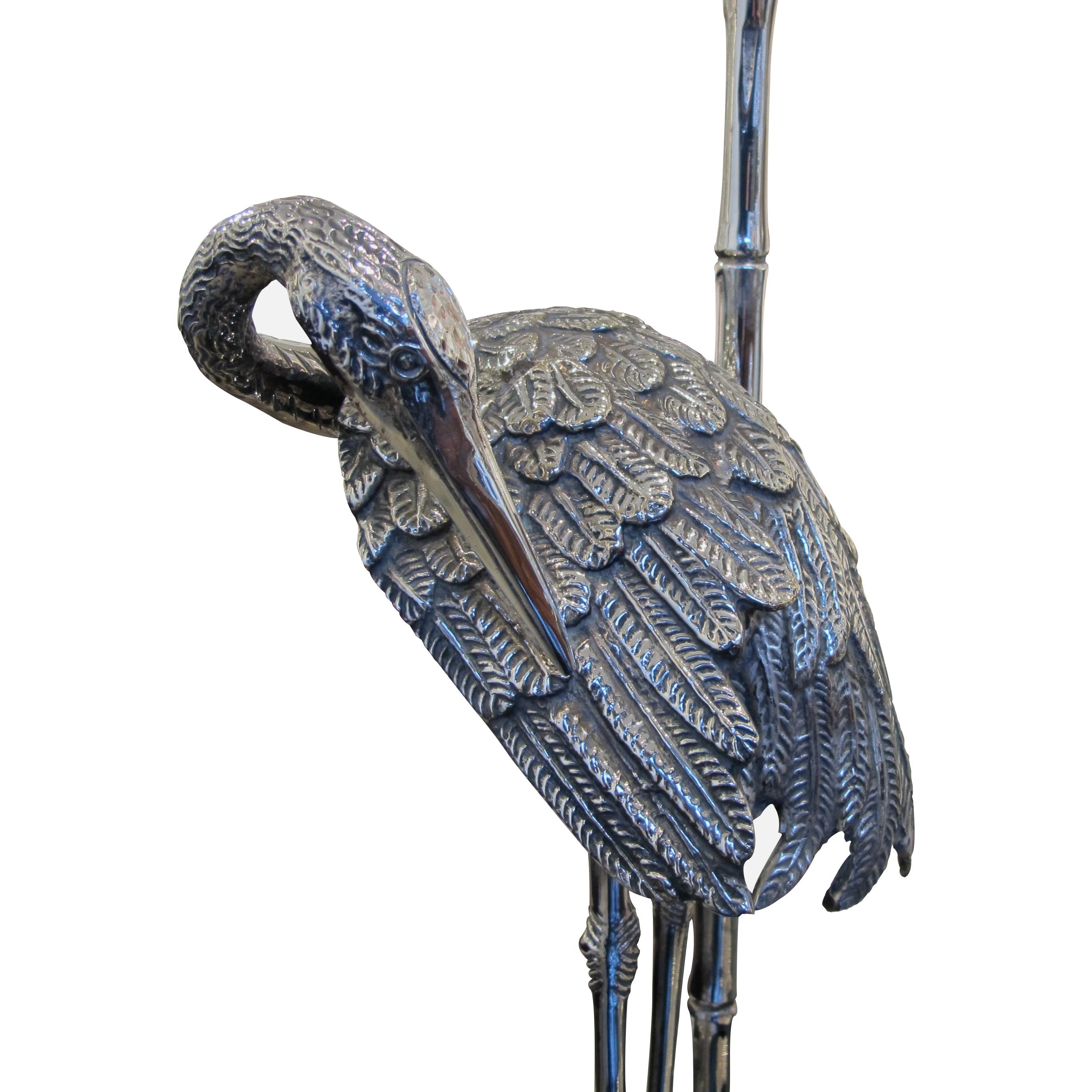 Pair of 1960s Spanish Silver Plated Bronze Heron Table Lamps by Valenti 2