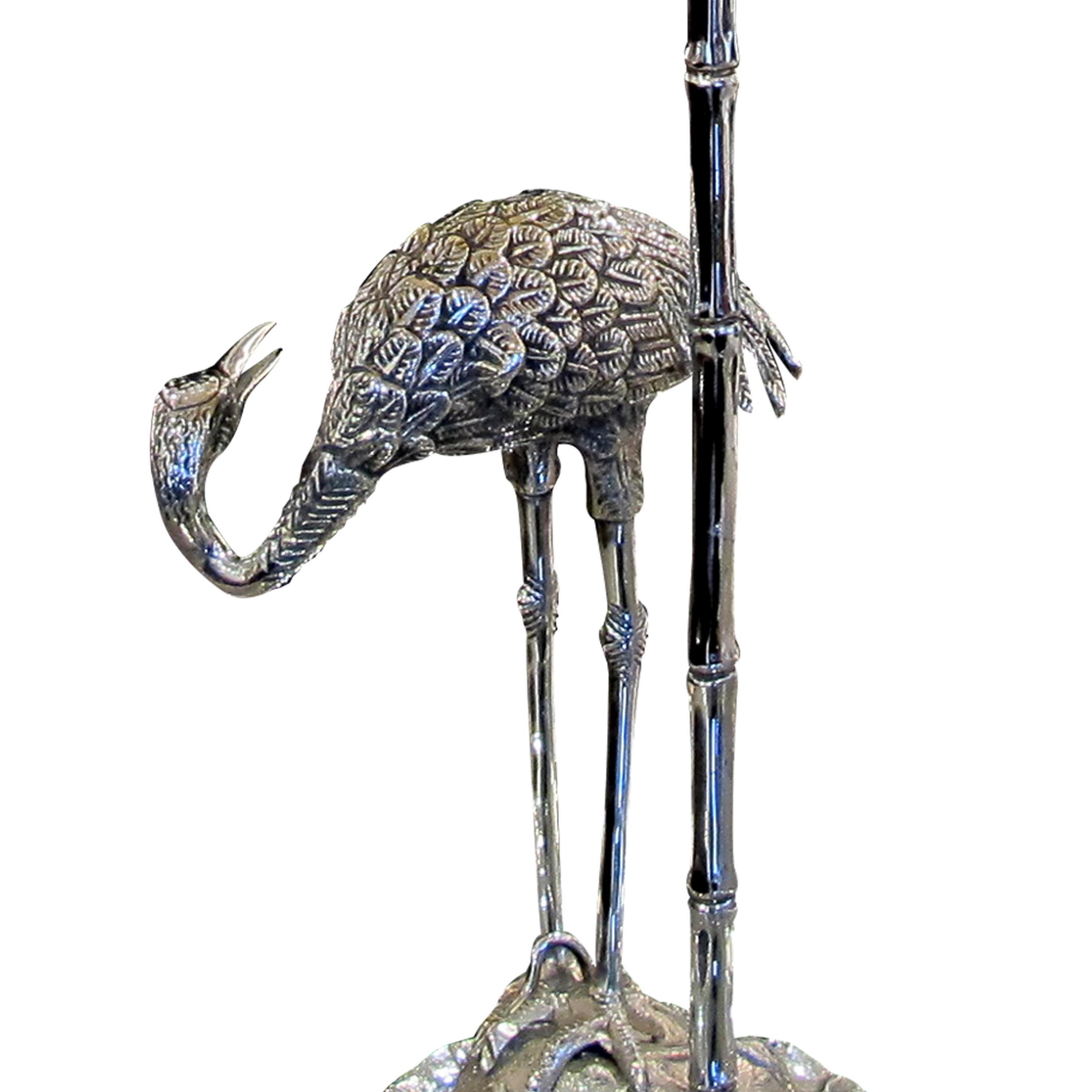 Pair of 1960s Spanish Silver Plated Bronze Heron Table Lamps by Valenti 3