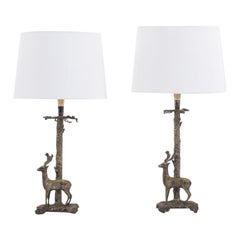 Vintage Pair of 1960s Spanish Silver Plated Deer Lamps