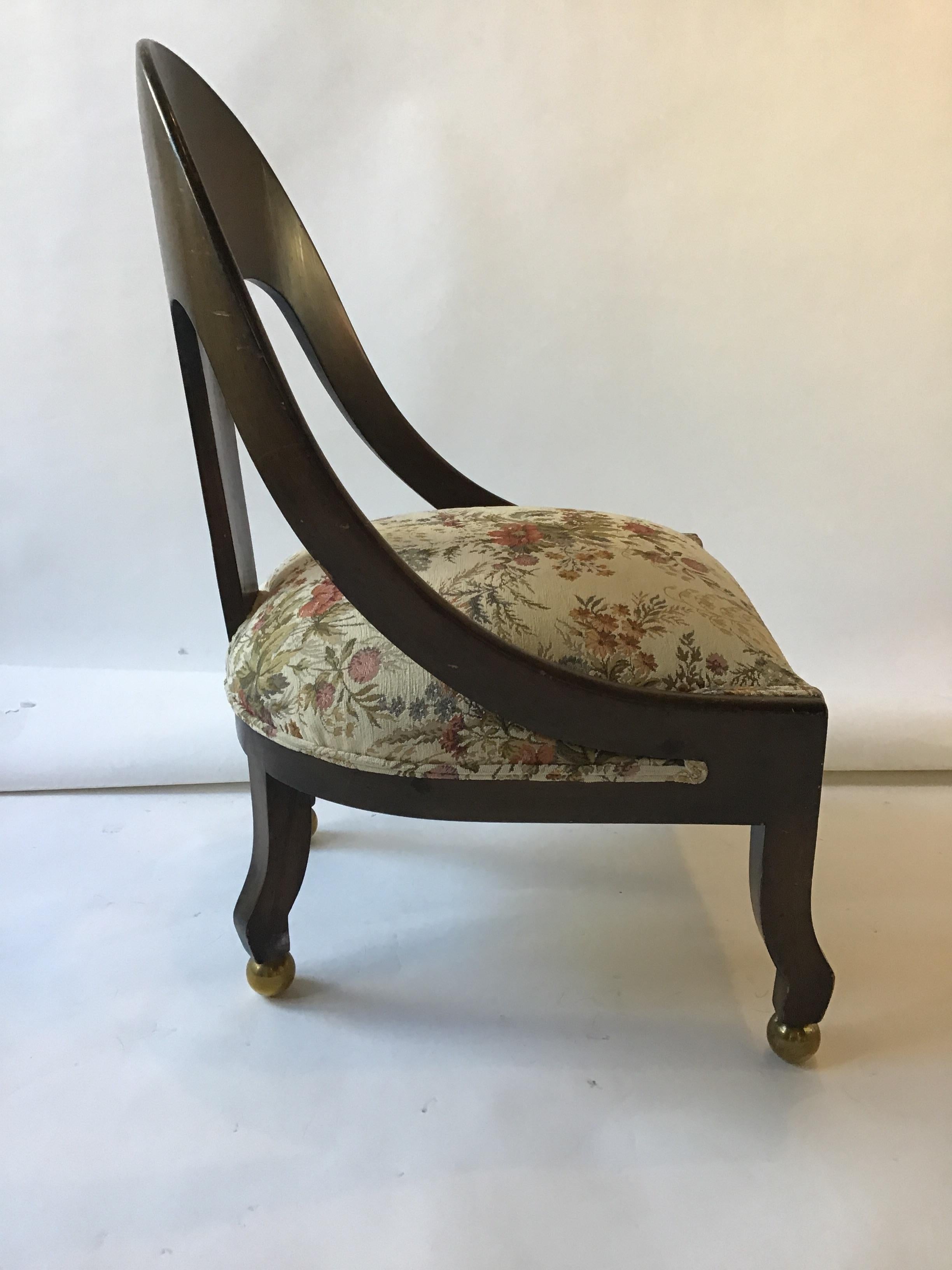 Pair of 1960s Spoon Back Chairs with Brass Ball Feet In Good Condition In Tarrytown, NY