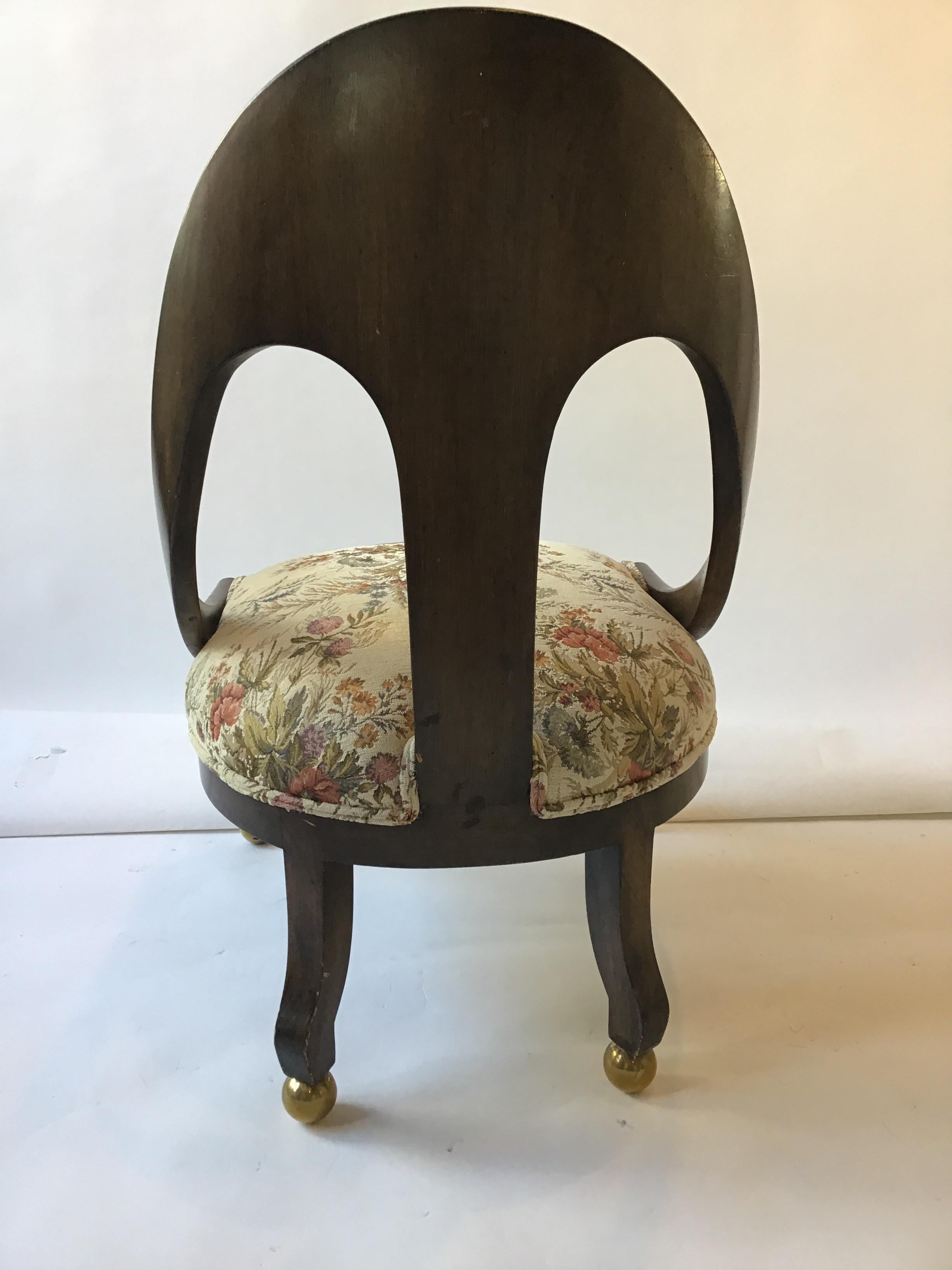 Mid-20th Century Pair of 1960s Spoon Back Chairs with Brass Ball Feet