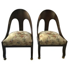 Pair of 1960s Spoon Back Chairs with Brass Ball Feet